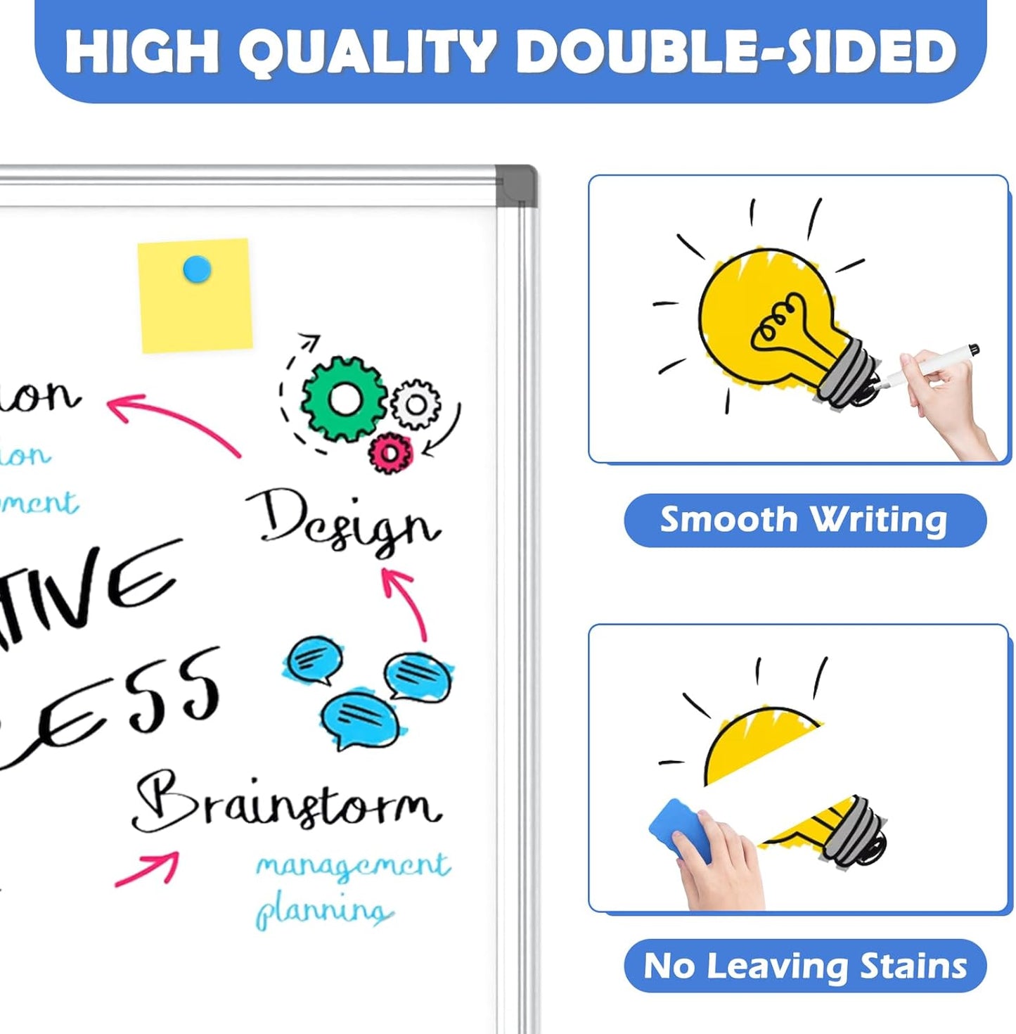 WALGLASS 2 Pack White Board, 24" x 18" Double-Sided Dry Erase White Board for Wall, Hanging Mounted Whiteboard, Horizontal or Vertical Silver Aluminium Frame for Home, School, Office, Kitchen