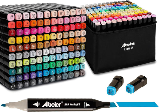120 Colors Alcohol Markers Set, Dual Tips Blender Art Markers for Drawing, Permanent Sketch Marker for Kids adult coloring, Alcohol Based Marker, Adults Coloring and Artist Illustration.