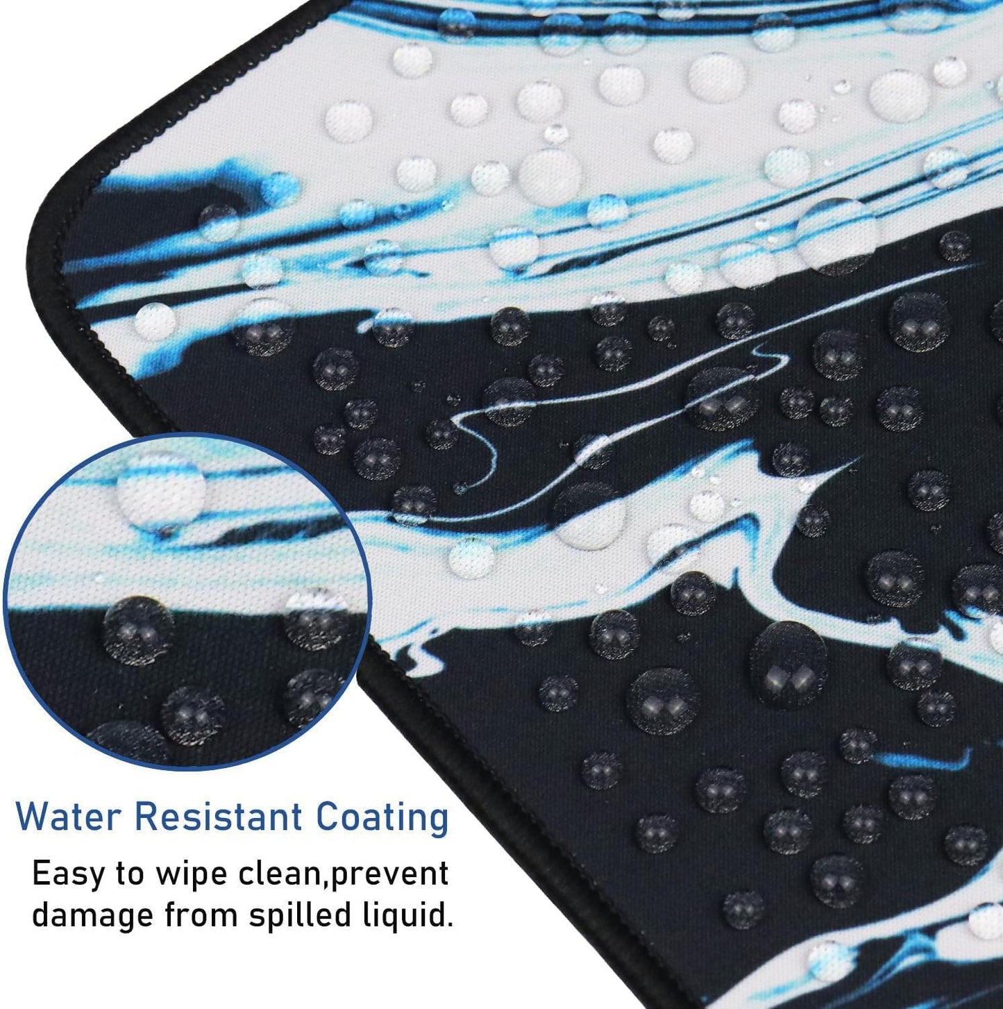 Gaming Mouse Pad with Stitched Edges, Durable Non-Slip Natural Rubber Base, Waterproof Computer Keyboard Pad Mat for Esports Pros/Gamer/Desktop/Office/Home - Marble Cyan