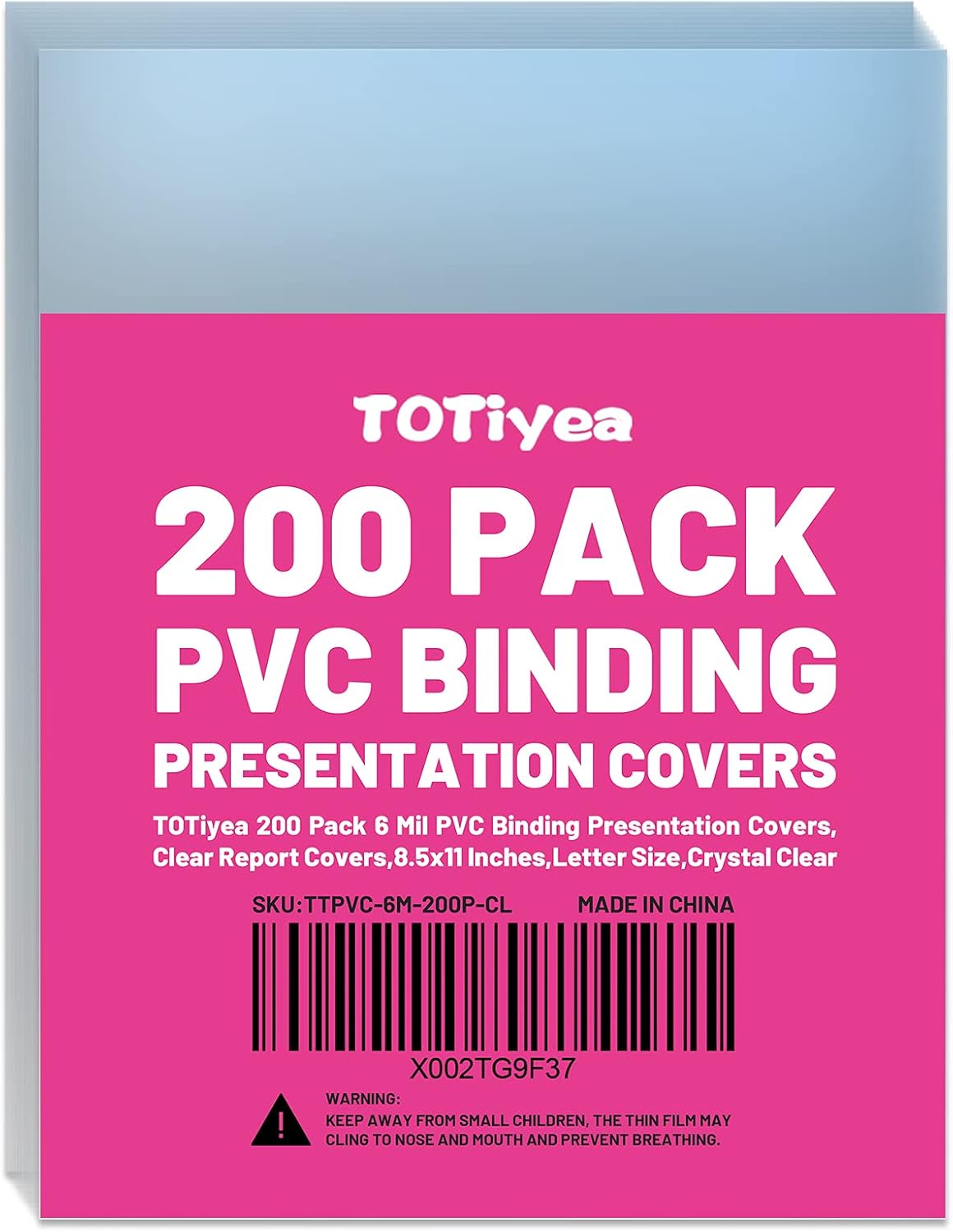 TOTiyea 200 Pack 6 Mil PVC Binding Presentation Covers, Clear Report Covers for Binding,8.5x11 Inches,Letter Size