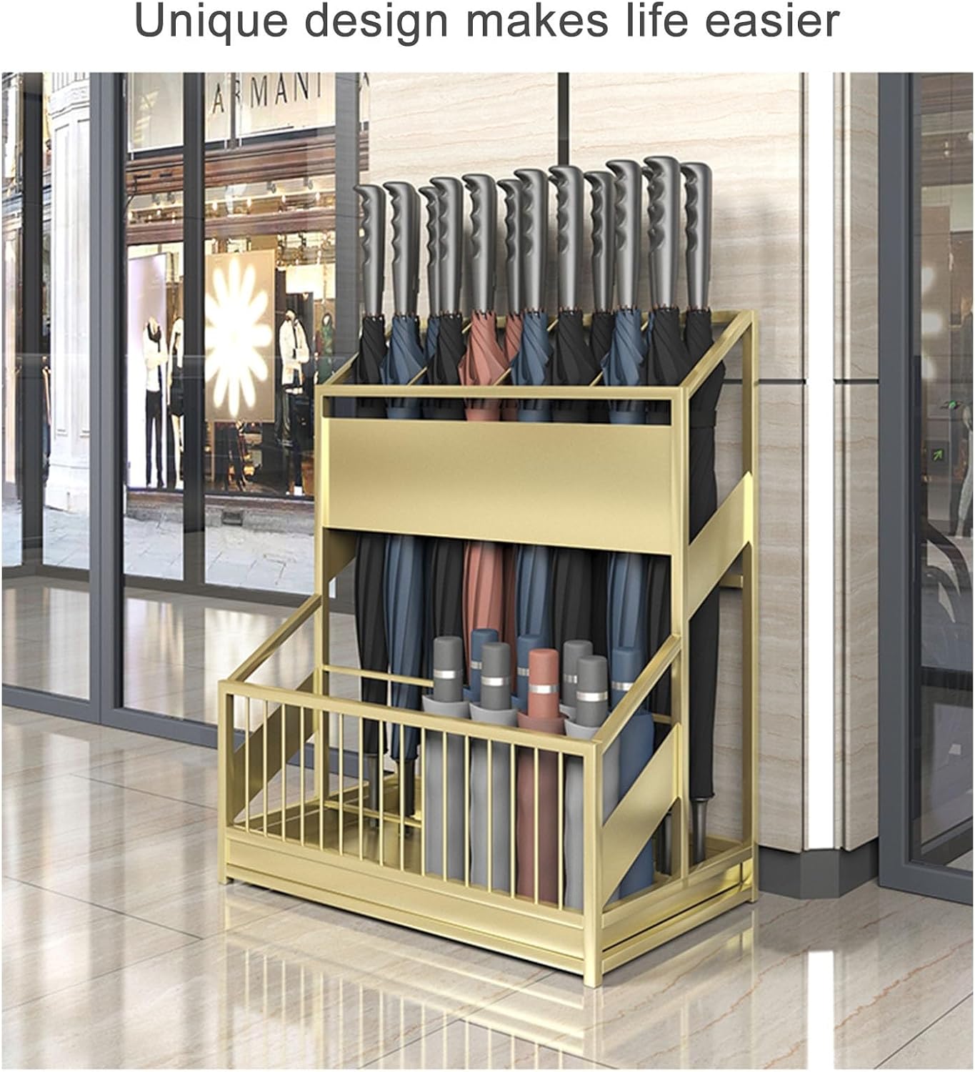 Large Capacity Commercial Metal Umbrella Holder，School Office Hotel Corridor Entrance Umbrella Organizer，Large-capacity Standing Umbrella Standumbrella Stand Indoor Entryway，Metal Umbrella Holder(Blac