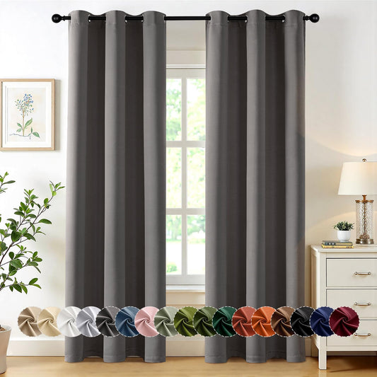 MIULEE Grey Blackout Curtains for Bedroom Living Room 84 Inches Long 2 Panels, Thermal Insulated Room Darkening Drapes Solid Grommet Top Noise Reduction Light Blocking Window Treatments 40x84 Inch
