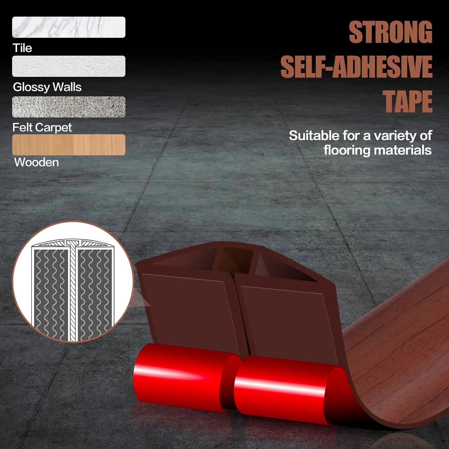Floor Cord Cover Self Adhesive Cord Hider,3.3FT Cable Management, Extension Strip Protector for Wires, Prevent Cable Trips for Offices, Gyms, Exhibitions Cavity:0.39"(W) x0.27(H) Wood Red Teak