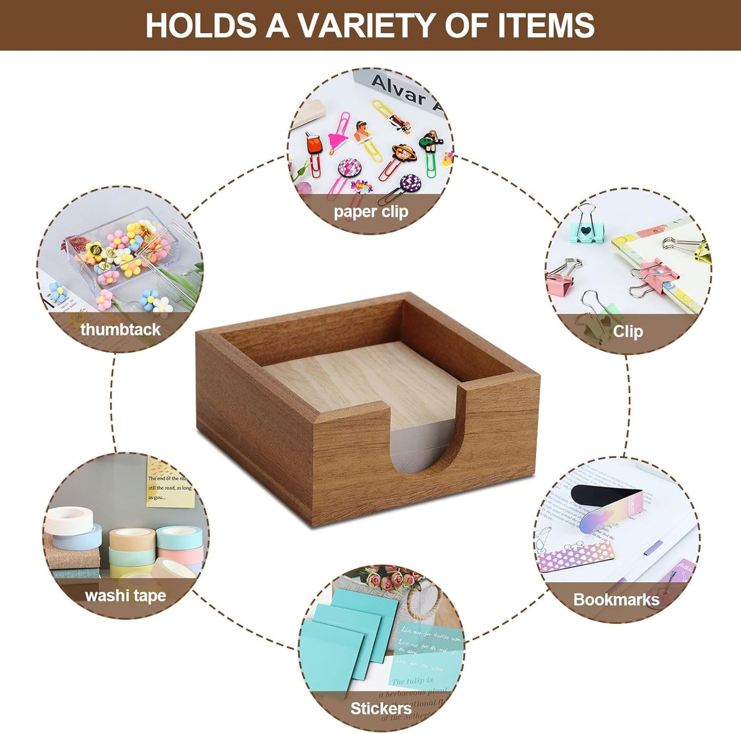 MultiBey Sapele Wood Sticky Note Holder, Self -Sticky Note Pad Holder, Thicked Wooden Post it Note Dispenser Memo Pad Holder, Desk Supplies Organizer Accessories for Office Home Schools