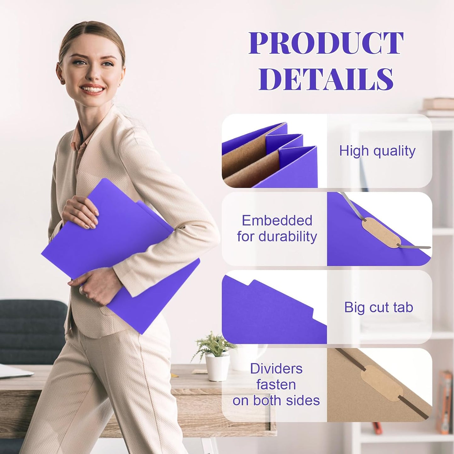 24 Pcs Classification Folders Letter Size, 2 Pocket Dividers Pressboard File Folder with Fasteners, Expanding File Organizer Bulk for Teachers, Clergy, Office, Church, Christmas (Purple)