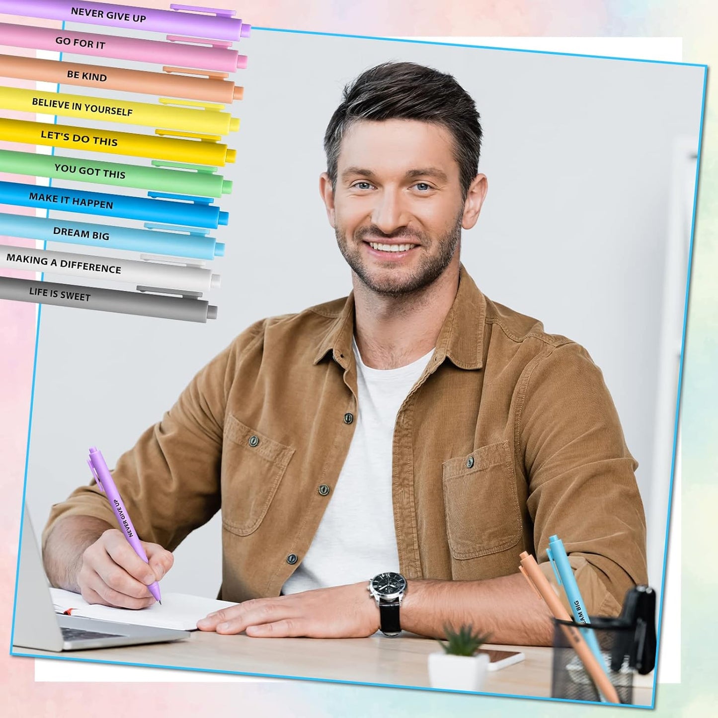 Epakh 50 Pcs Funny Pens Inspirational School Pens Bulk Positive Motivational Quotes on Ballpoint, Black Ink Pen for Adults Back to Schools Gift from Teacher(Inspirational,Macaron Color)