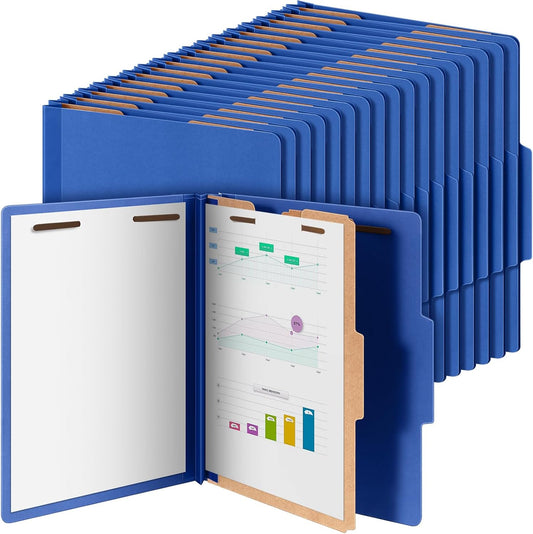 60 Pcs Classification Folders Letter Size, 1 Divider Pressboard File Folder with Fasteners, Expanding File Organizer Bulk for Teachers, Clergy, Office, Church, Christmas Donations (Dark Blue)