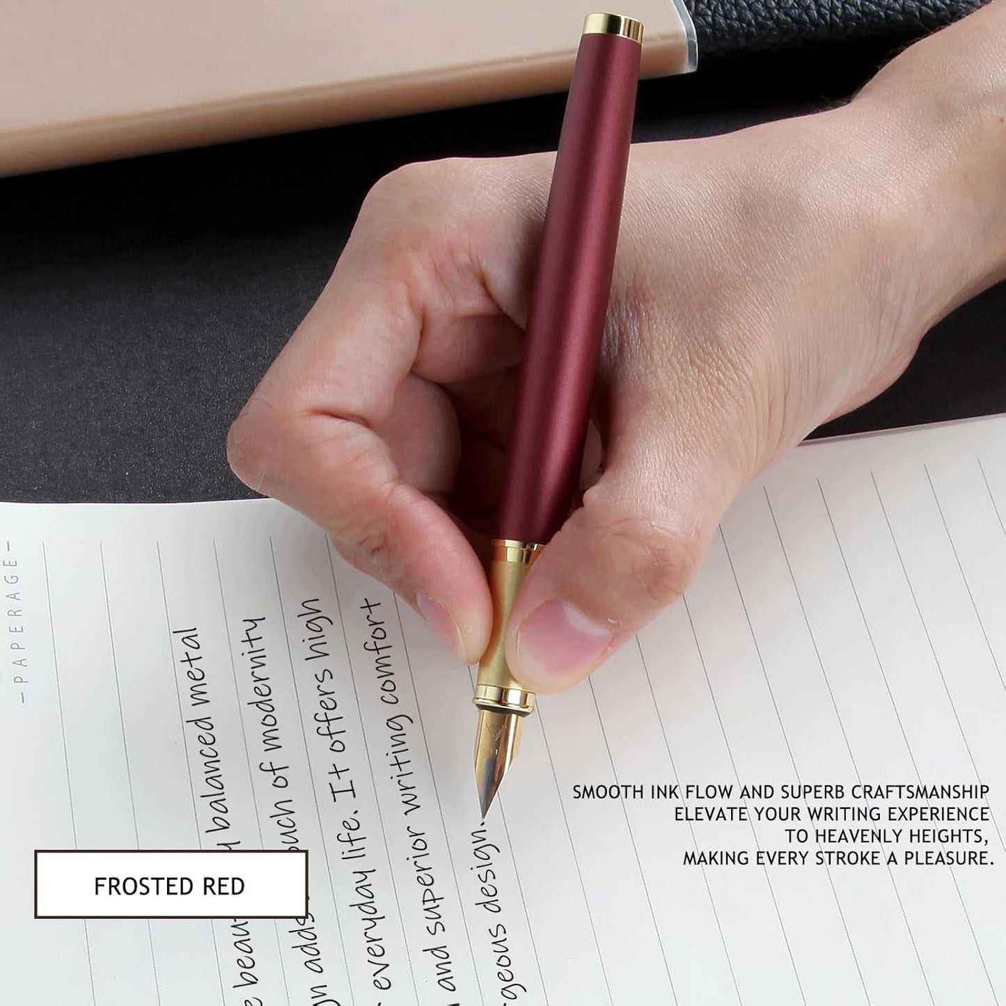 Fountain Pen, luxury Fine point smooth writing pens for journaling fancy pen with Gift Case 8 black ink cartridges an ink converte an EF nib nice pens writer gifts-Matte Red