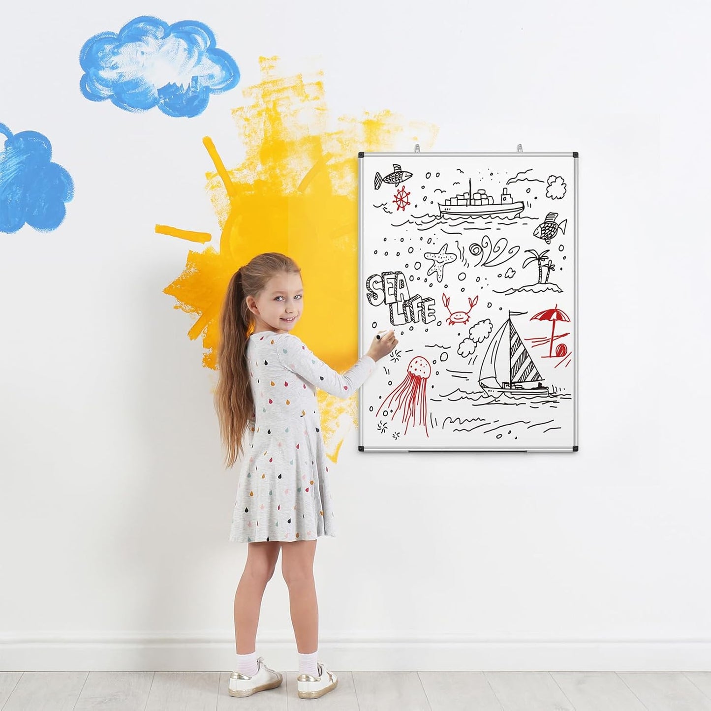 Magnetic Dry Erase Whiteboard 24 x 18 Inch - Small White Board, Silver Aluminum Frame Wall-Mounted, Magnetic Eraser, 2 Pens, Detachable Marker Tray, 6 Magnets for Office, School