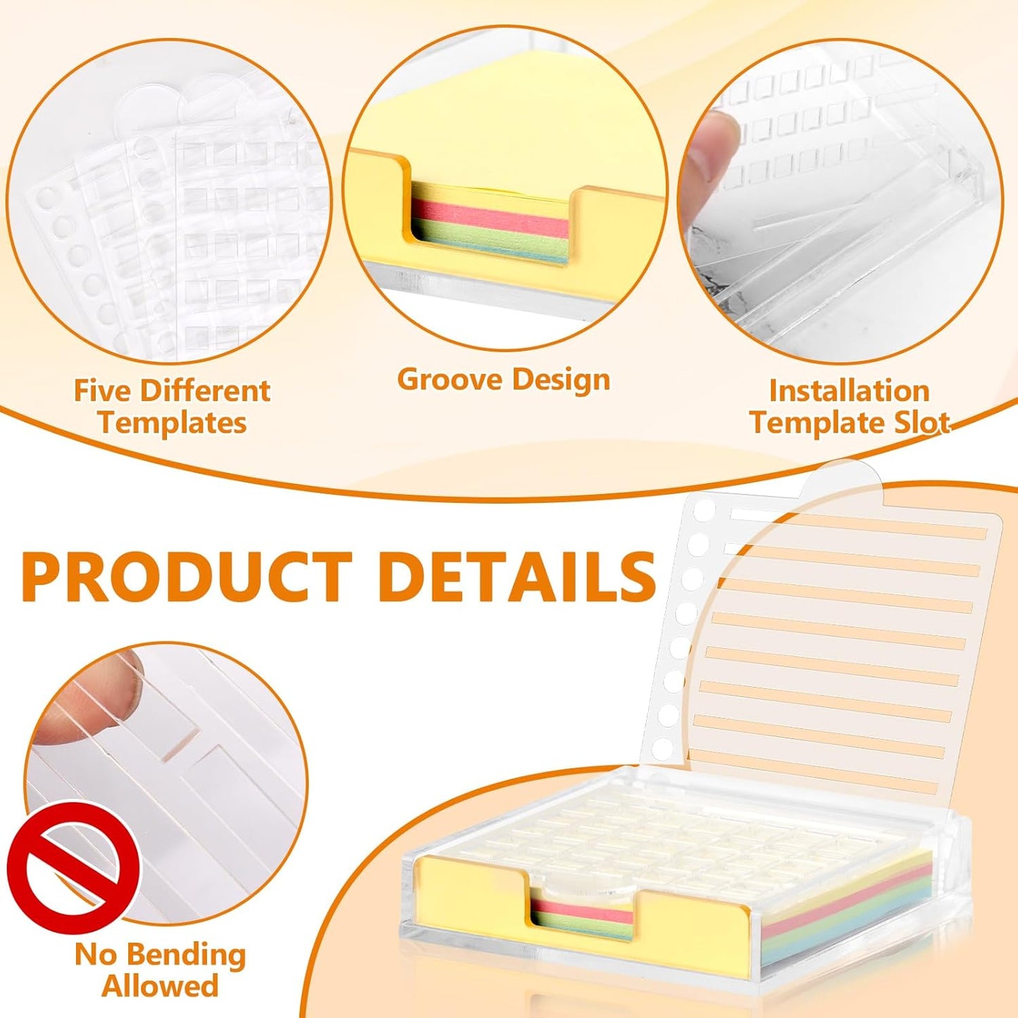 3" x 3" Sticky Notes Holder with 5 Different Stencil & 100 Sheet Post It Notes Clear Acrylic Self-Stick Sticky Note Dispenser Post It Note Holder Memo Organizer for Classroom Office Desk Organizer