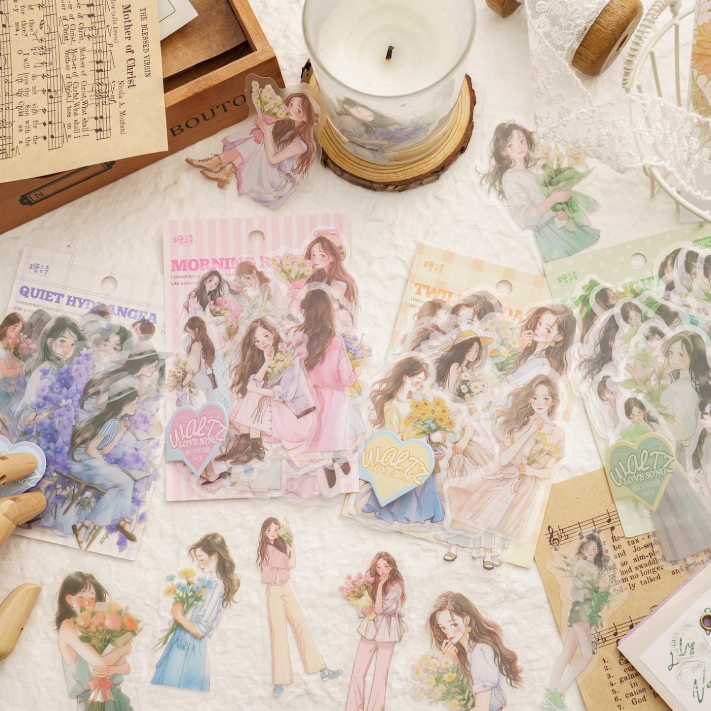 Alideco 120pcs Scrapbook Stickers Kawaii Fresh Sweet Girls People Journaling Scrapbooking Junk Journal Crafts Embelishment Decoration Diary Stickers（huaerzilianqu）