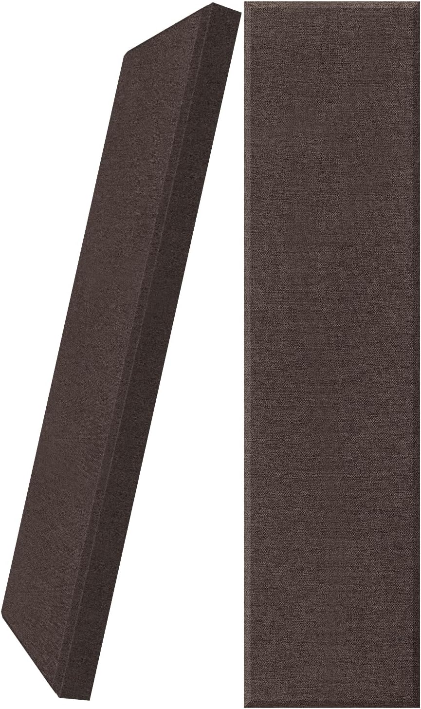 UMIACOUSTICS 2 PCS Fiberglass Acoustic Panels, 48x12x2 Inches Sound Absorbing Panels, Self-adhesive Sound Proof Panels for Studios, Office, Home Theater. Coffee-Colored