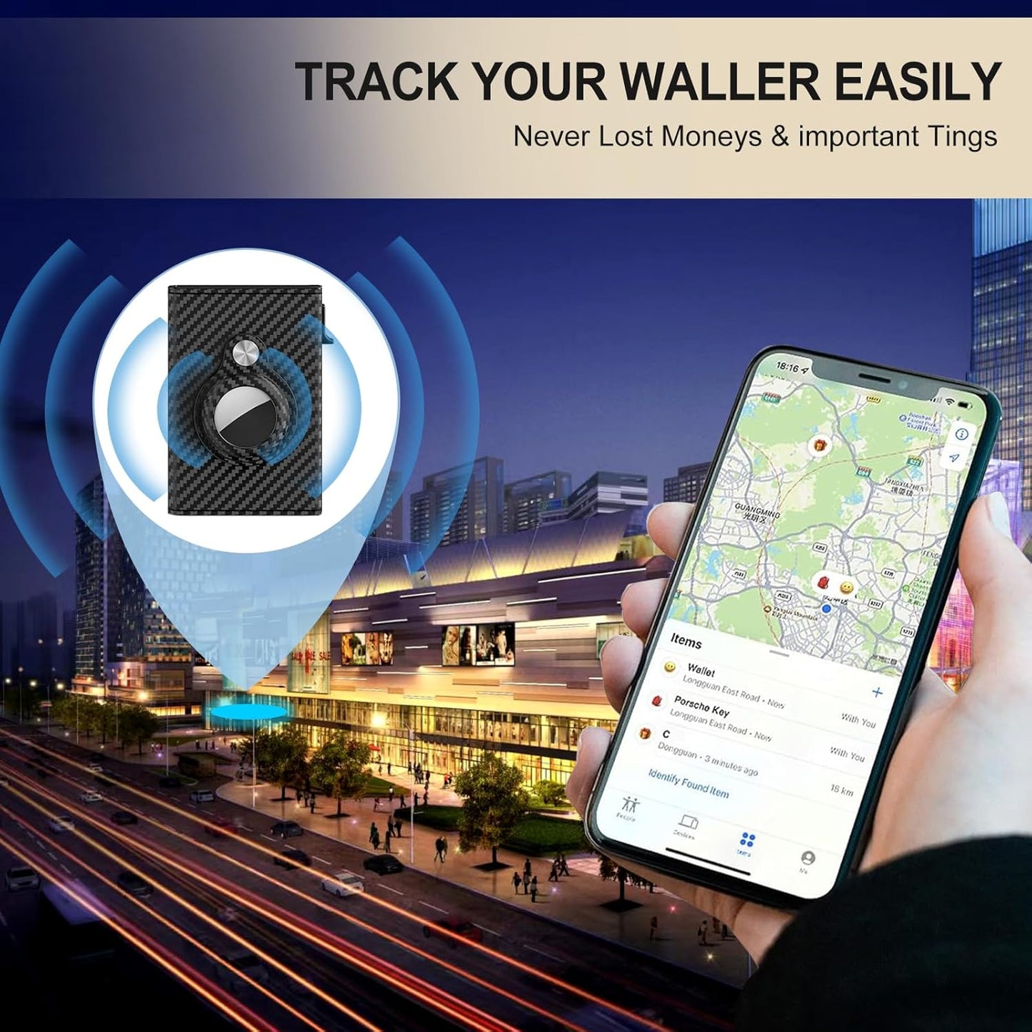 Mens Smart Wallet Card Holder for Air Tag, Minimalist Wallet with RFID Blocking, Slim Pop up Card Case Wallet，Air Tag Wallet with ID Window & Cash Slot (Only Pop Up)
