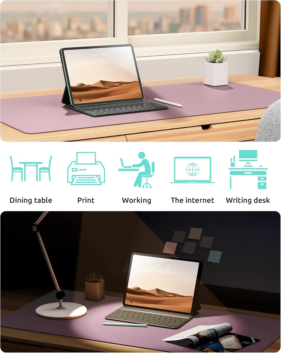 YSAGi Leather Desk Protector, Office Mat, Large Mouse Mat, Non-Slip PU Leather Blotter, Laptop Pad, Waterproof Writing Pad for Office and Home (Pale Mauve, 31.5" x 15.8")