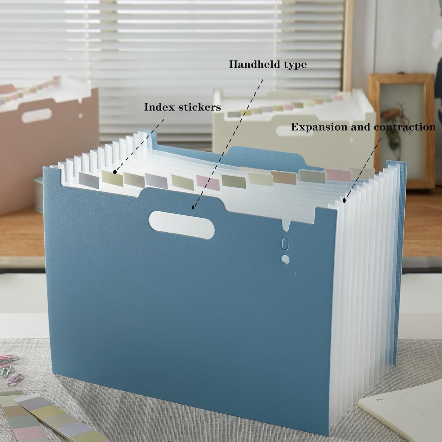 2-Piece Accordion Folder Manager, 12 Grid Expansion Pages, Portable Monthly Bill and Receipt Manager That Opens Upright, Colored Labels, School, Home, and Office letterhead/A4 Size, Pink