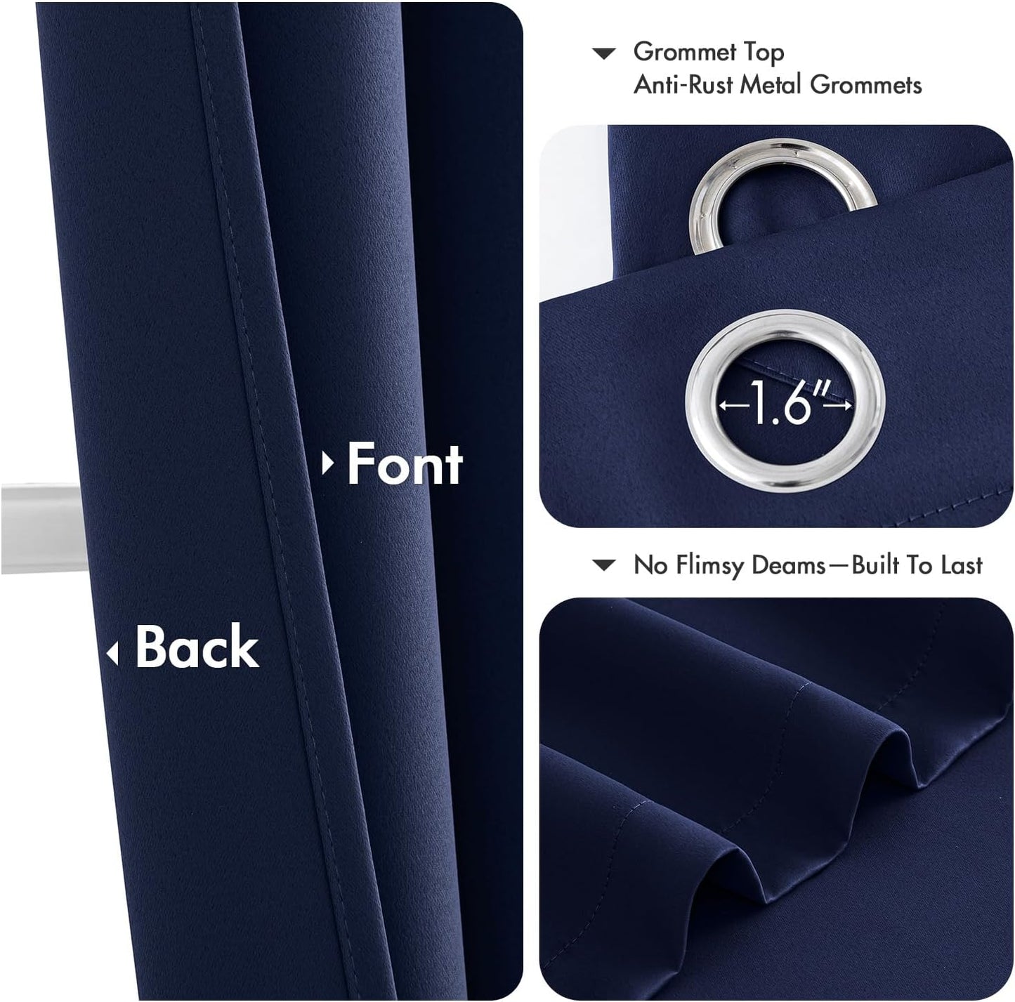 MIULEE Navy Blue Blackout Curtains for Bedroom Living Room 96 Inches Long 2 panels, Thermal Insulated Room Darkening Drapes Solid Grommet Top Noise Reducing Light Blocking Window Treatments 40x96 Inch