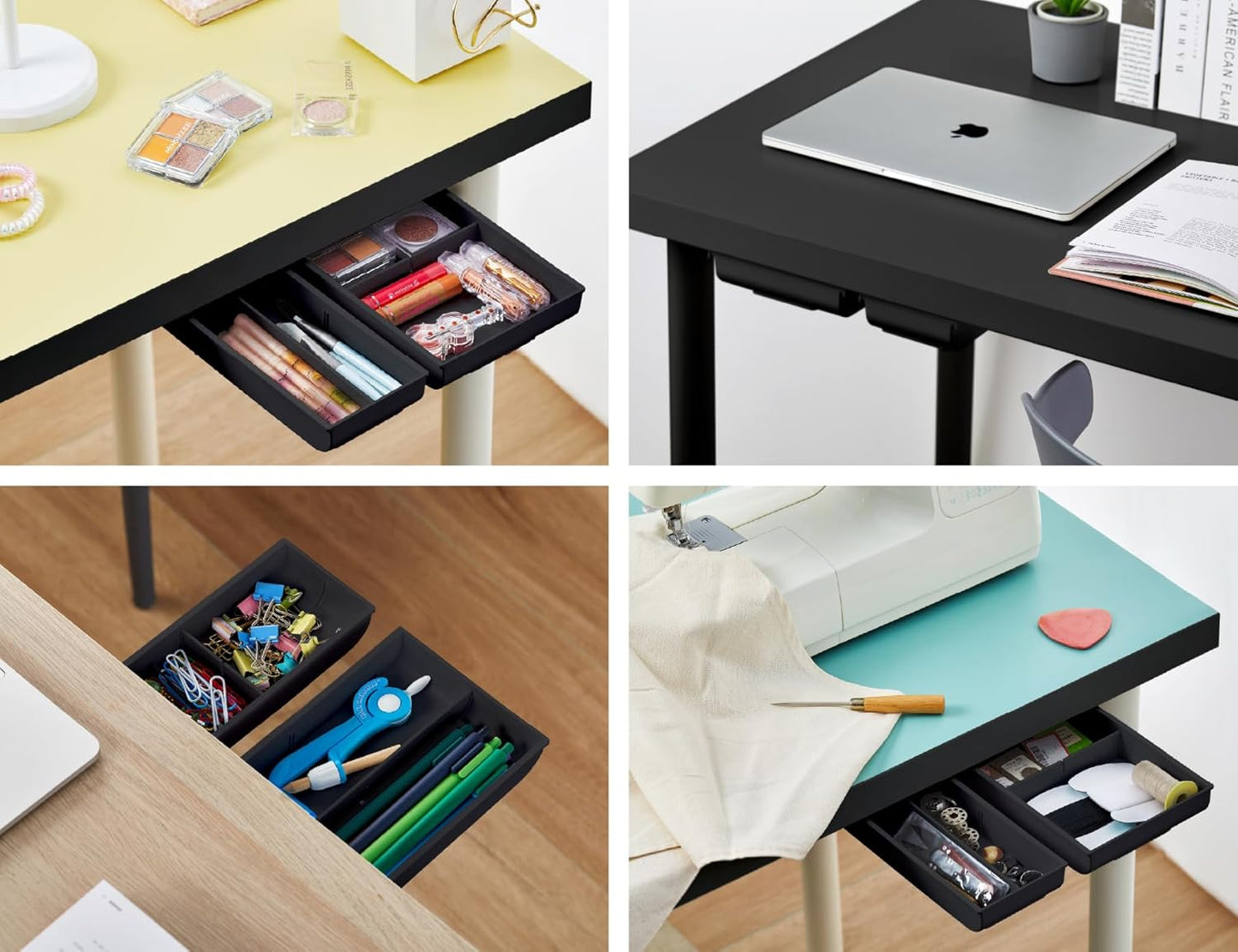Bostitch Konnect Under Desk Drawer, Self-Adhesive Slide Out Storage Organizer with 4 Customizable Dividers, 2-Pack