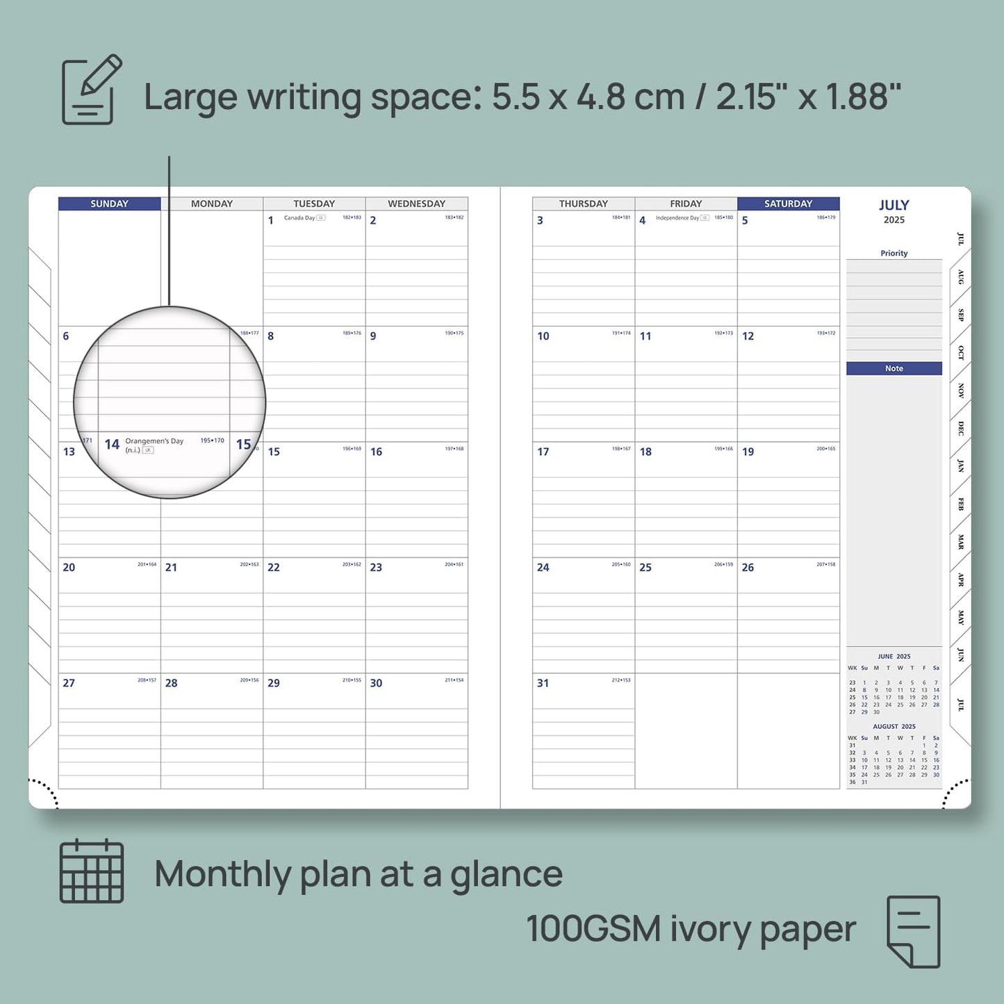 POPRUN Monthly Planner 2025-2026, 8.5'' x 11.25'', 13-Monthly Calendar (July 2025-July 2026) 15-Minute Hourly Appointment Book with Stair Tabs, Soft Cover, 100GSM Paper - Claret