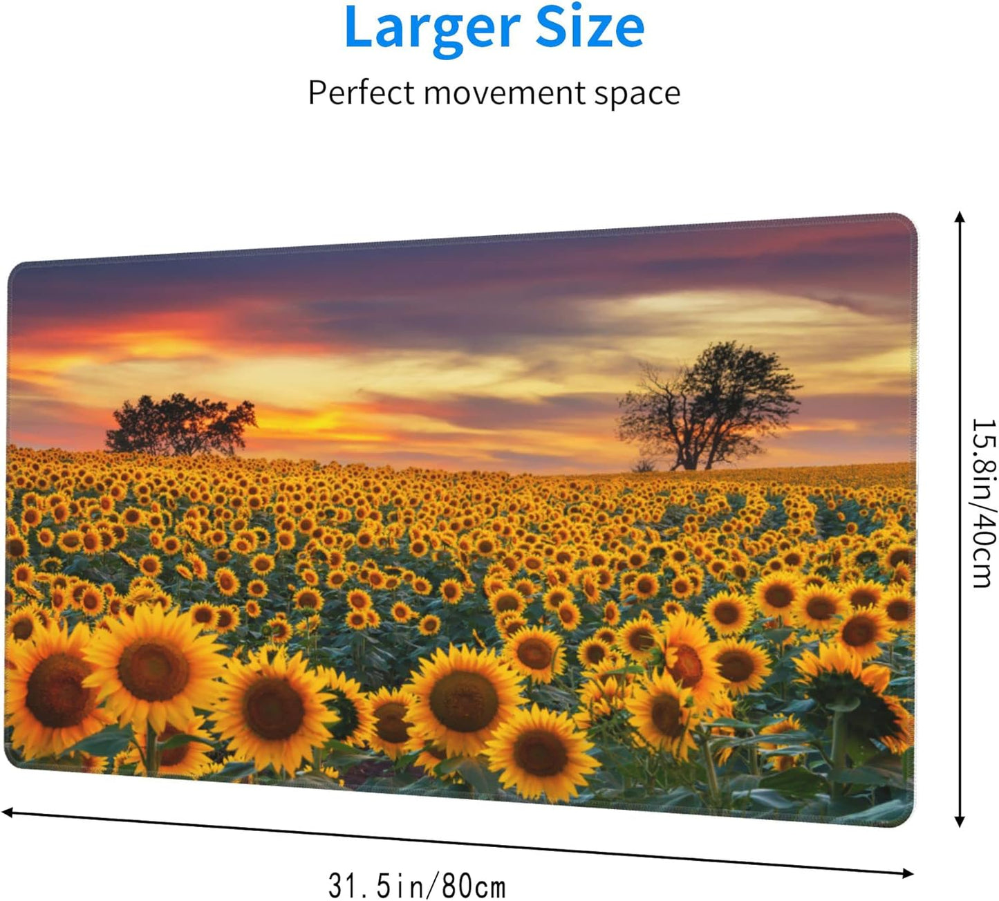 Desk Mat,Floral Sunflowers Extended Gaming Mouse Pad for Office Work & Game,Computer Keyboard Mouse Mat Desk Non-Slip Rubber Base Large Mousepad with Stitched Edges, 31.5x15.7inch