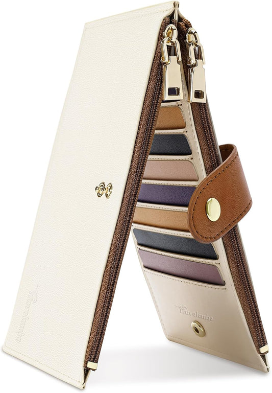 Travelambo RFID Wallet Women Large Size Bifold Multi Card Wallet Case with Zipper Pocke Credit Card Holder for Women