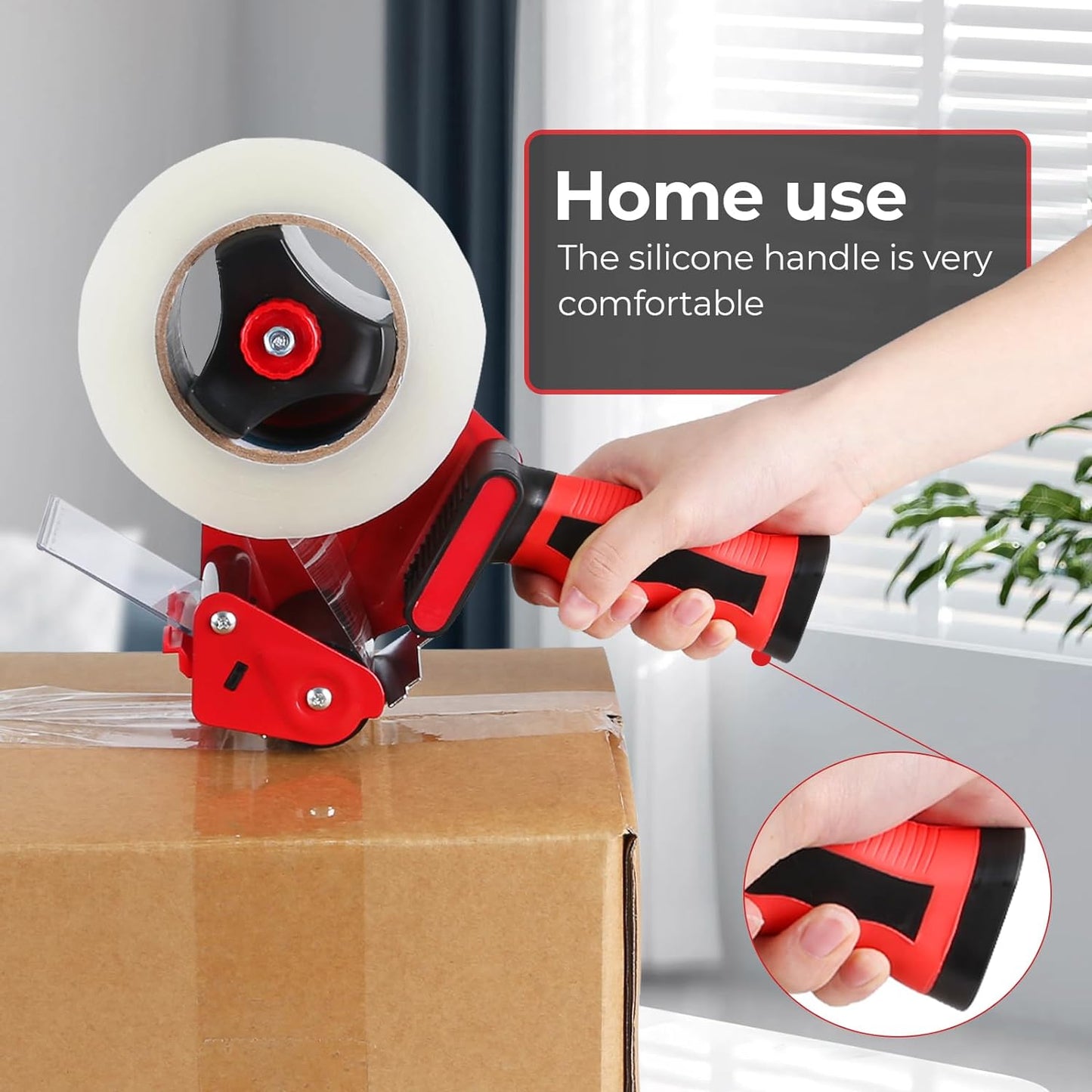 QILIMA 3 Inch Wide Packing Tape Dispenser Gun Seal Packing for Use Tape Dispenser Gun for Shipping, Moving, Carton and Box Sealing-Red
