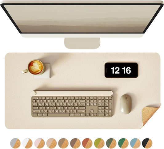 YSAGi Double-Sided Desk Pad, 23.6"x13.7" Leather Desk Mat, Eco Cork Desk Pad Protector, Large Mouse Pad for Desk, Waterproof Desk Blotter Pad, Desk Writing Pad for Office Work/Home(Beige/Cork)