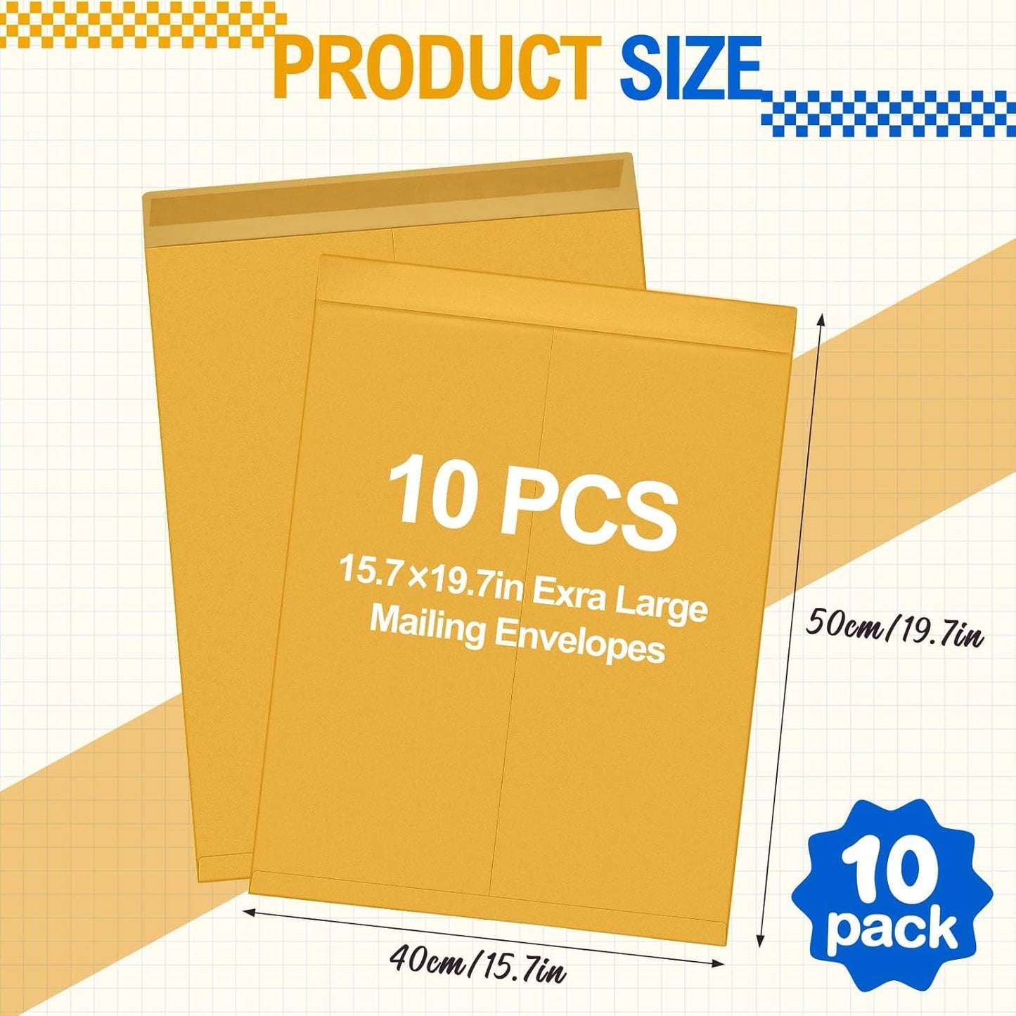 10 Pcs 16 x 20 Inch Extra Large Mailing Envelopes 32lb with Gummed Flaps, Catalog Envelopes Jumbo Craft for Mailing, Storage and Organizing Documents Office Supplie