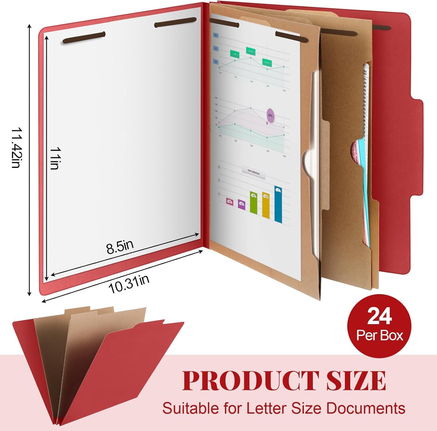 24 Pcs Classification Folders Letter Size, 2 Pocket Dividers Pressboard File Folder with Fasteners, Expanding File Organizer Bulk for Teachers, Clergy, Office, Church, Christmas (Red)