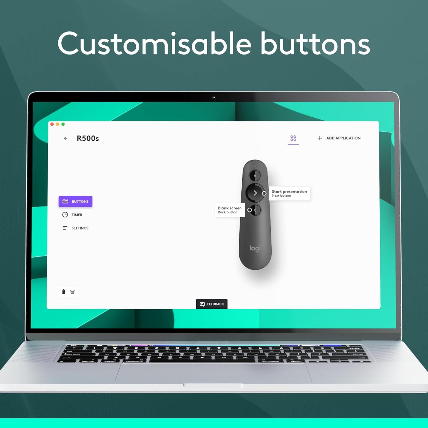 Logitech Wireless Presenter R500s, PowerPoint Clicker with Laser Pointer, Wireless Presentation Clicker Remote