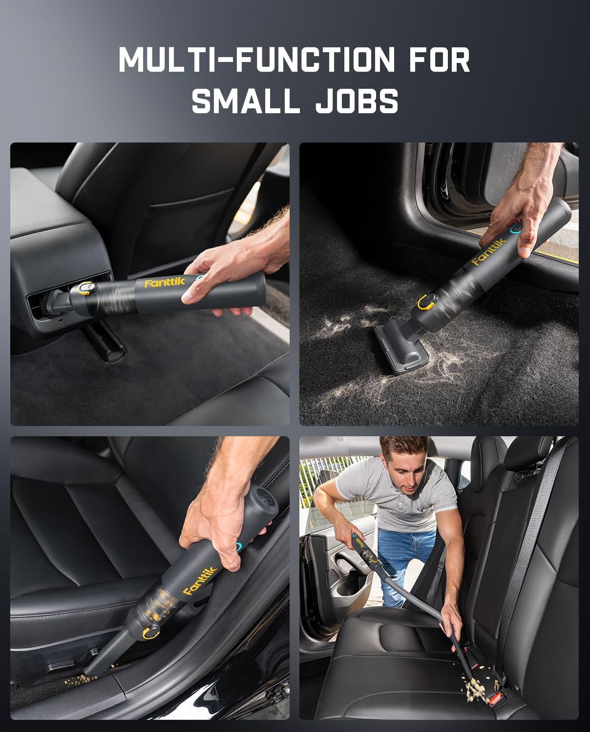 Fanttik Slim V8 APEX Car Vacuum, 4-in-1 Portable Mini Cordless Vacuum with 19000pa Suction Power, Type-C Charge, 2 Suction Modes, Handheld Vacuum for Small Jobs, Car, Office Desk, Keyboards (Gray)