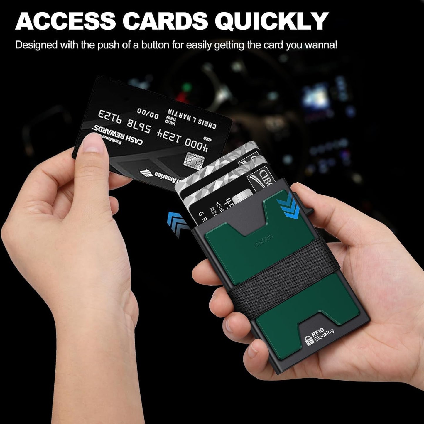 Slim Aluminum Card Holder Wallet for Men, Durable Expandable Backplate, RFID Blocking Minimalist Metal Pop Up Wallet, Holds 12+ Cards Plus Cash