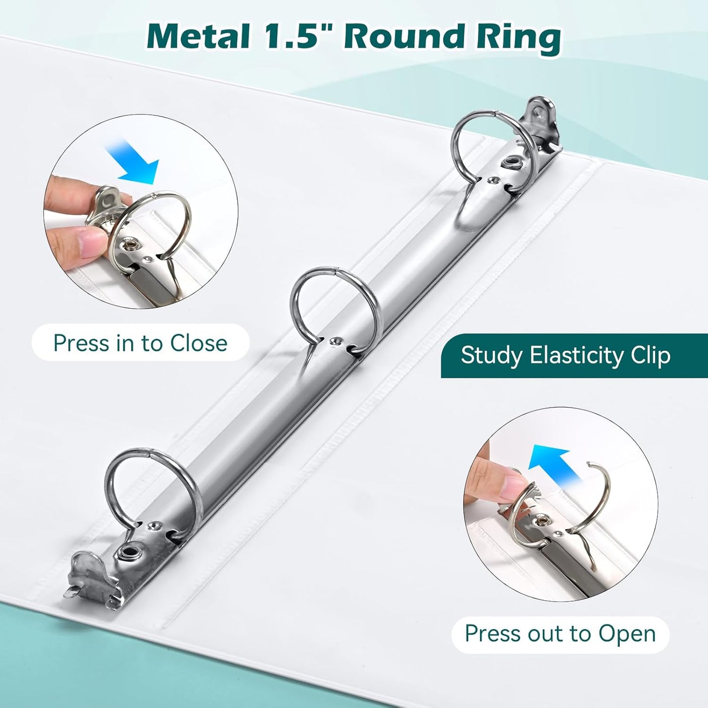 3 Ring Binder 1.5 Inch 6 Pack, 1-1/2" Clear View with Round Rings, PVC-Free,Holds for 325 Sheets 8.5X 11 US Letter Size Paper, Durable White Binders Perfect for Office,School and Home