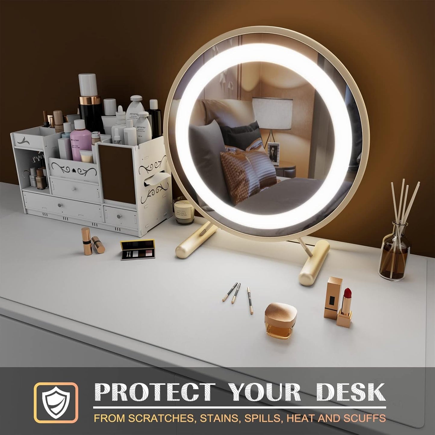 K KNODEL Large Office Leather Desk Mat, Mouse and Keyboard Pad, Computer and Laptop Mat, Desktop Protector and Cover, Writing Pad and Blotter (31.5"x15.7", White)