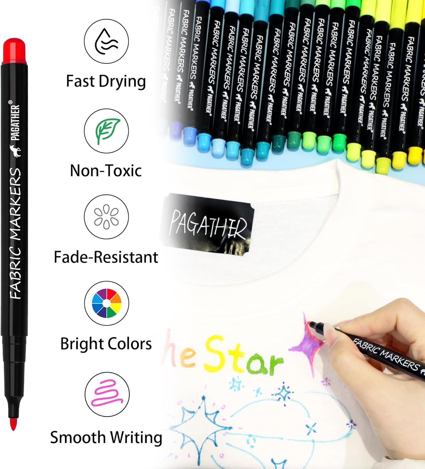 Fabric Markers Permanent for Clothes, 40 Colors Fine Tips Paint Pens for Clothing Canvas Tote Bags T-Shirt and Shoes, Non Toxic Ink for Kids and Adults