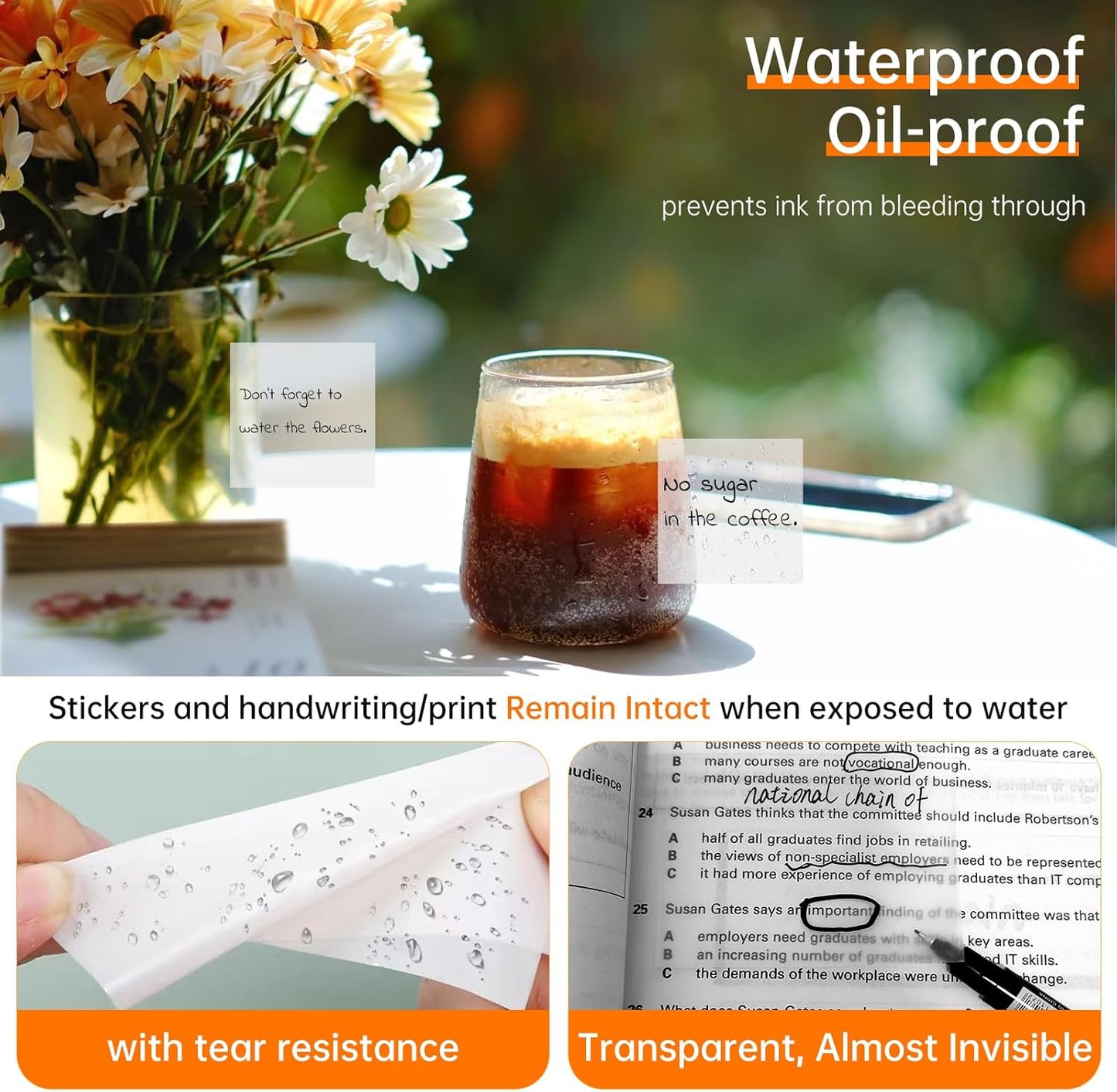 Transparent Sticky Notes (with Sticky Tabs & Marker), MEIGAONE 9 Pack Clear Sticky Note 3x3 Super Strong Adhesion, Waterproof Translucent Sticky Note for Study, Book,Office,School Supplies