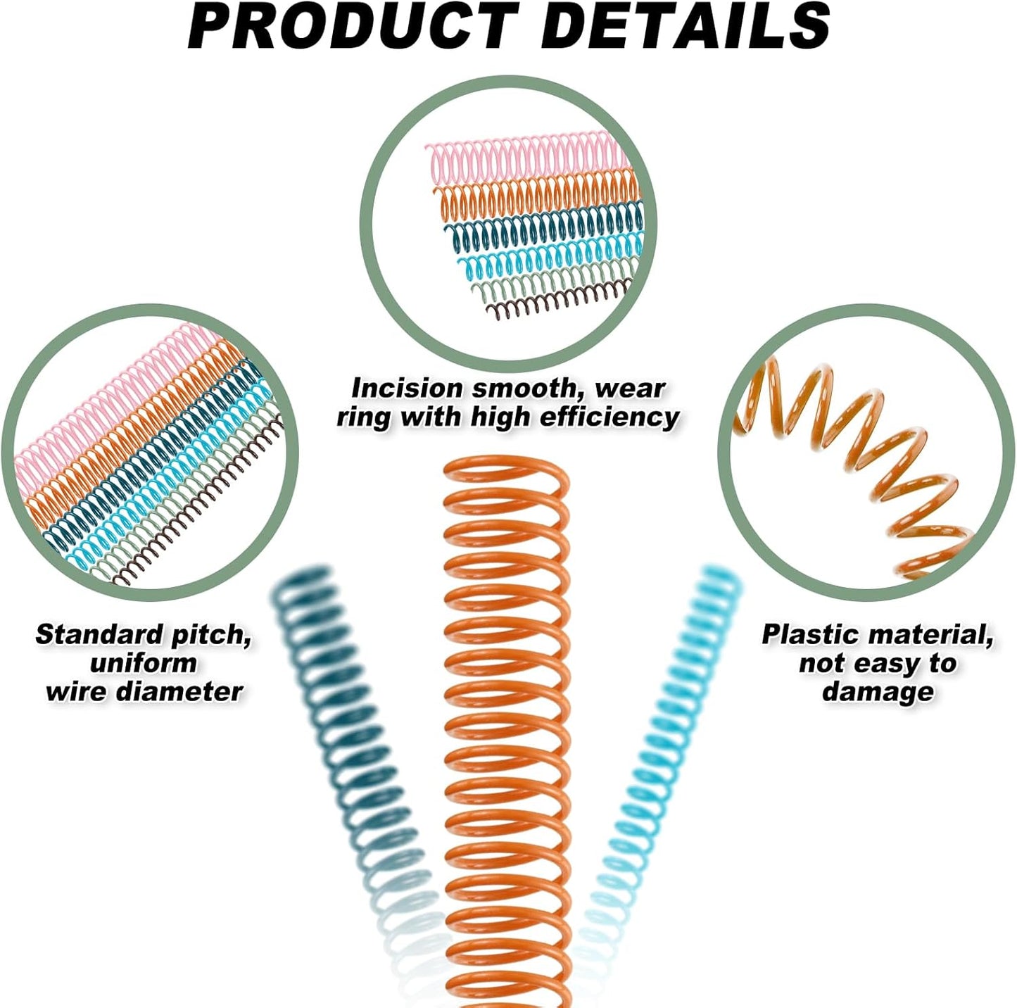 Leinuosen 120 Pack Plastic Spiral Binding Coils Kit Spirals Multi Size Coils for Binding Binder Combs Spines(1/4 5/16 3/8 1/2 5/8 3/4 Inch,Pastel Color)