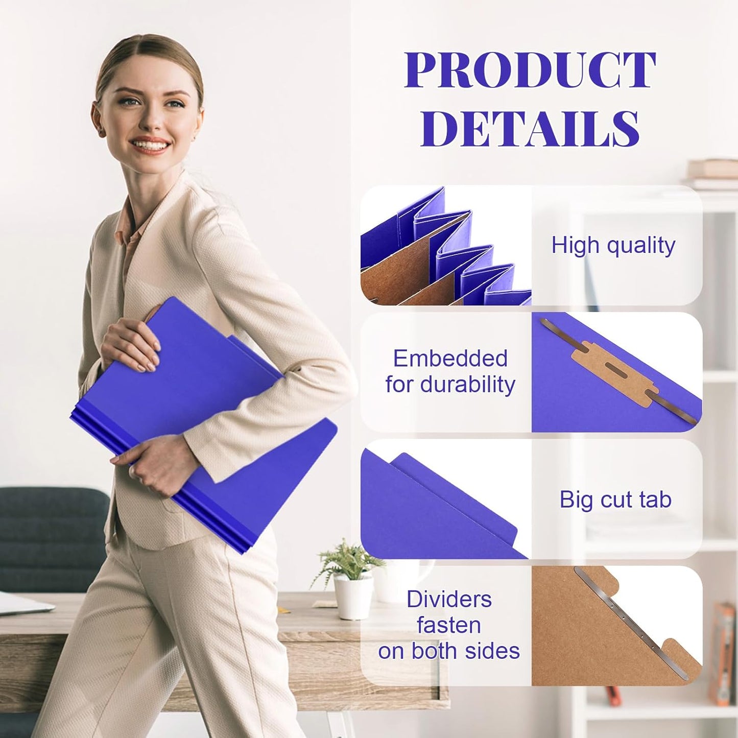 48 Pcs Classification Folders Letter Size, 3 Divider Pressboard File Folder with Fasteners, Expanding File Organizer Bulk for Teachers, Clergy, Office, Church, Christmas Donations (Purple)