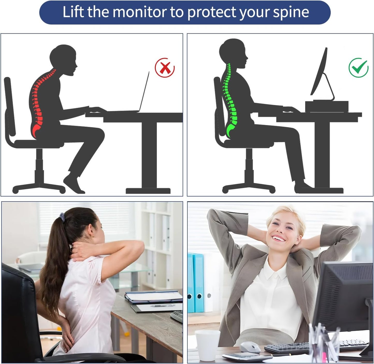 AUPSEN Computer Monitor Stands Riser，2-Tier Desk Organizers and Accessories, Office Desk Accessories Organizer with Drawers and 2 Pen Holder for Office Supplies (Blue)