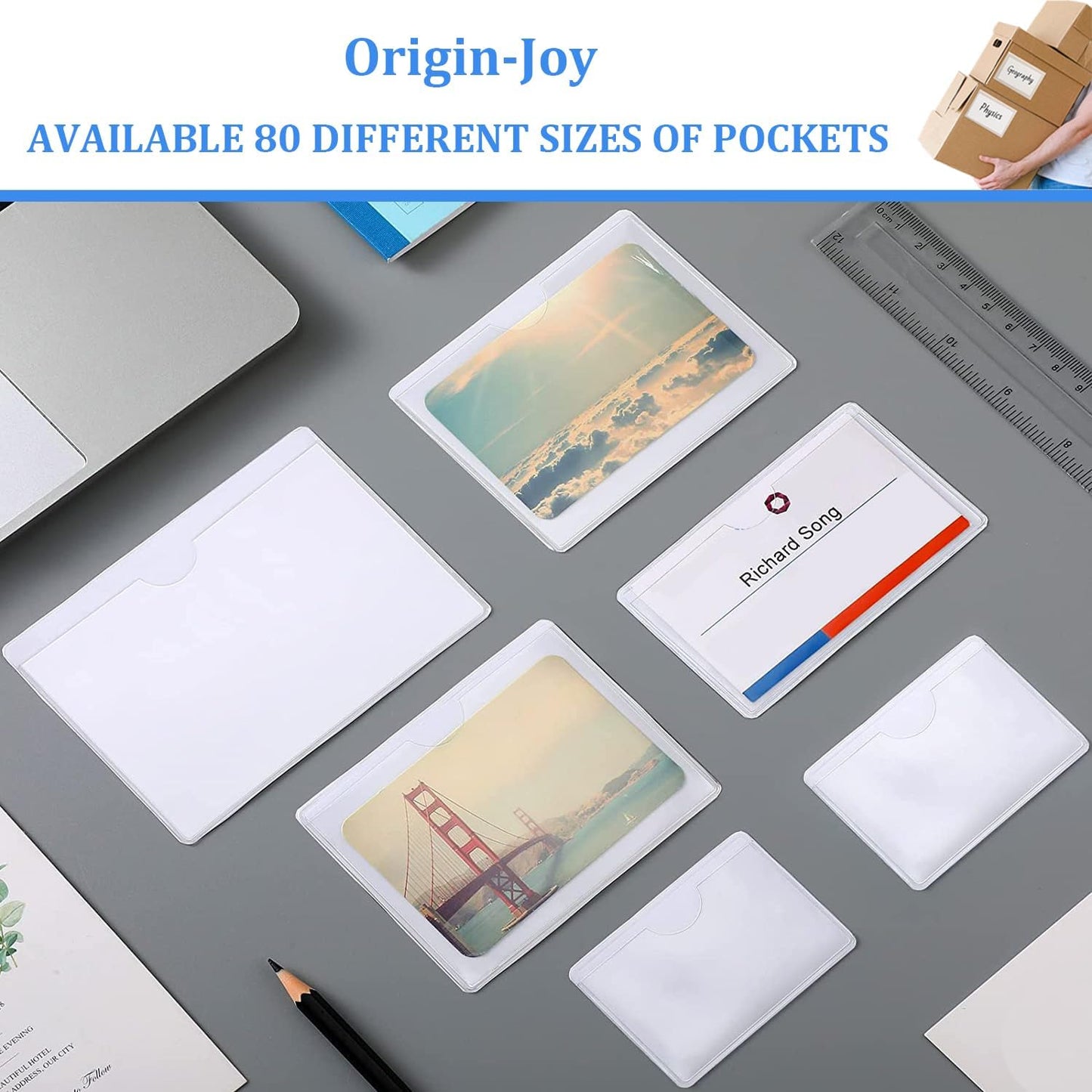 Origin-Joy 25 PCS Self-Adhesive Index Label Pockets, Clear Plastic Peel & Stick Card Holders with Top Open for Loading (4 x 6 inch)