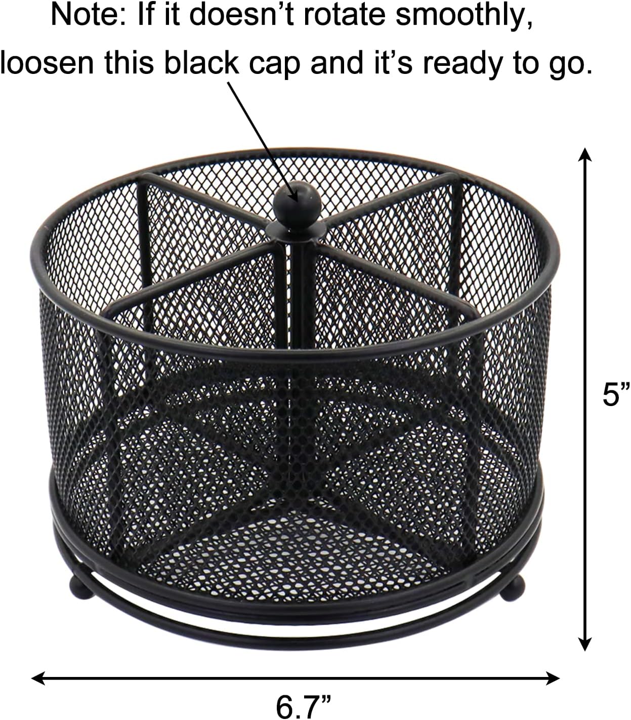 Pen Holder for Desk, 360 Rotating Mesh Pencil Organizer Marker Storage Caddy, Black Large Capacity Desktop Stationery Organizer, 4 Compartments for Home Office School Kids Art Supplies