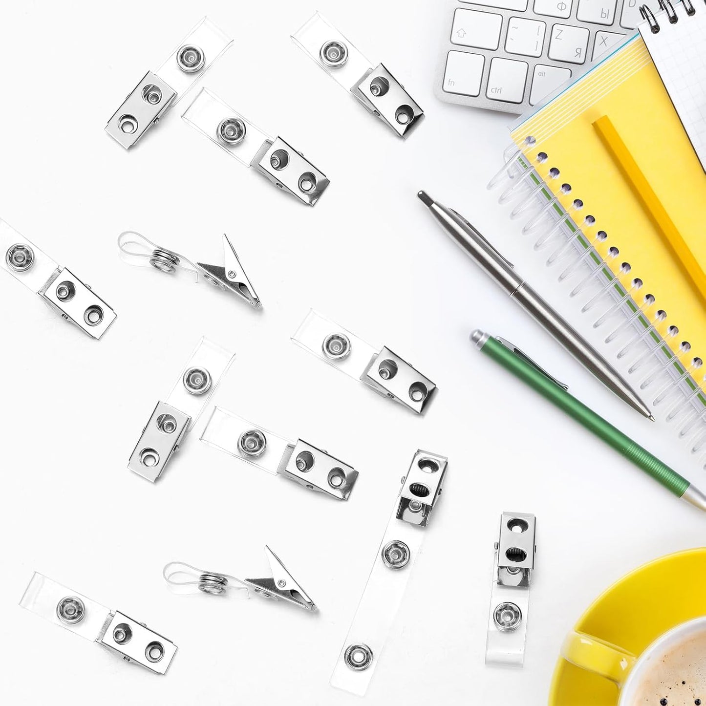 Seajan 3000 Pcs Metal Badge Clips Bulk Double Hole Name Tag Clips with Clear PVC Straps Alligator ID Strap Clips for ID Cards Holders Office School Supplies