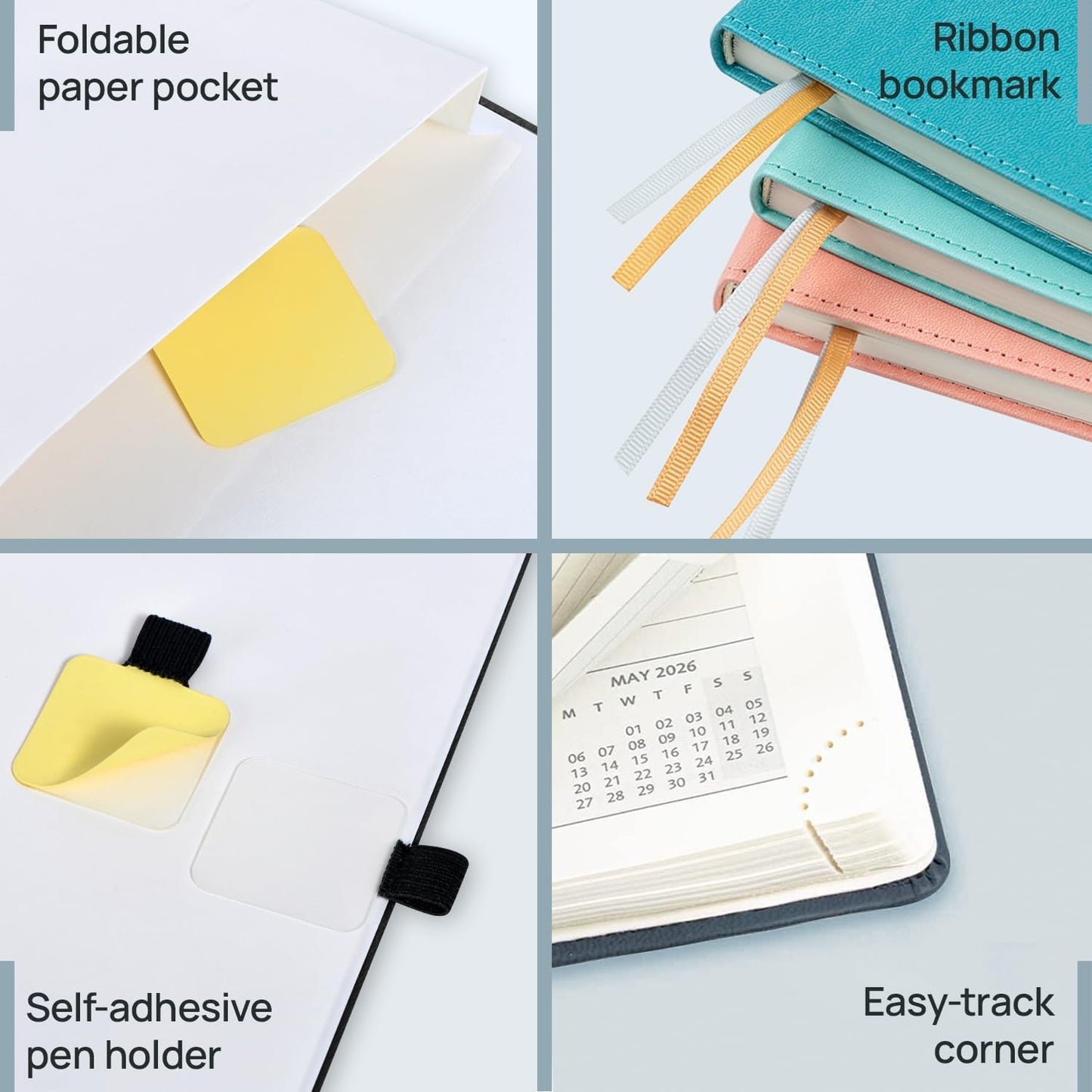 POPRUN Pocket Calendar 2026 (Small Size- 4'' x 6.25") Weekly and Monthly for Purse - Planner 2026 (Jan. 2026 - Dec. 2026) with Vegan Leather Soft Cover, Plastic Ruler, Pen Holder and More - Purple