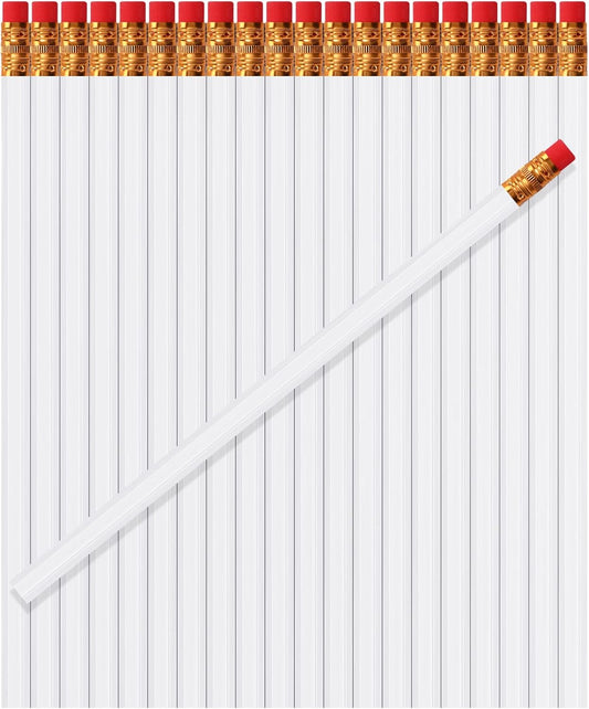 TecUnite 120 Pcs #2 HB Pencils with Eraser No 2 Unsharpened Wooden Hexagonal Pencils for Adults Gifts for School Exam art Learning Office Sketching(White)