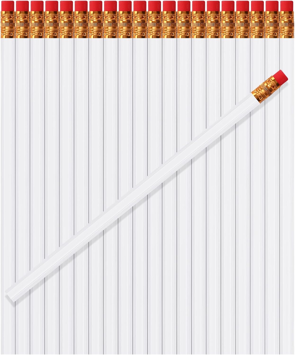 TecUnite 60 Pcs HB Pencils #2 Unsharpened Wood Cased Pencils with Eraser Hexagonal Pencil Cute Graphite No 2 Pen for Adults Gifts Exam School Office Sketching Learning(White, Gold)