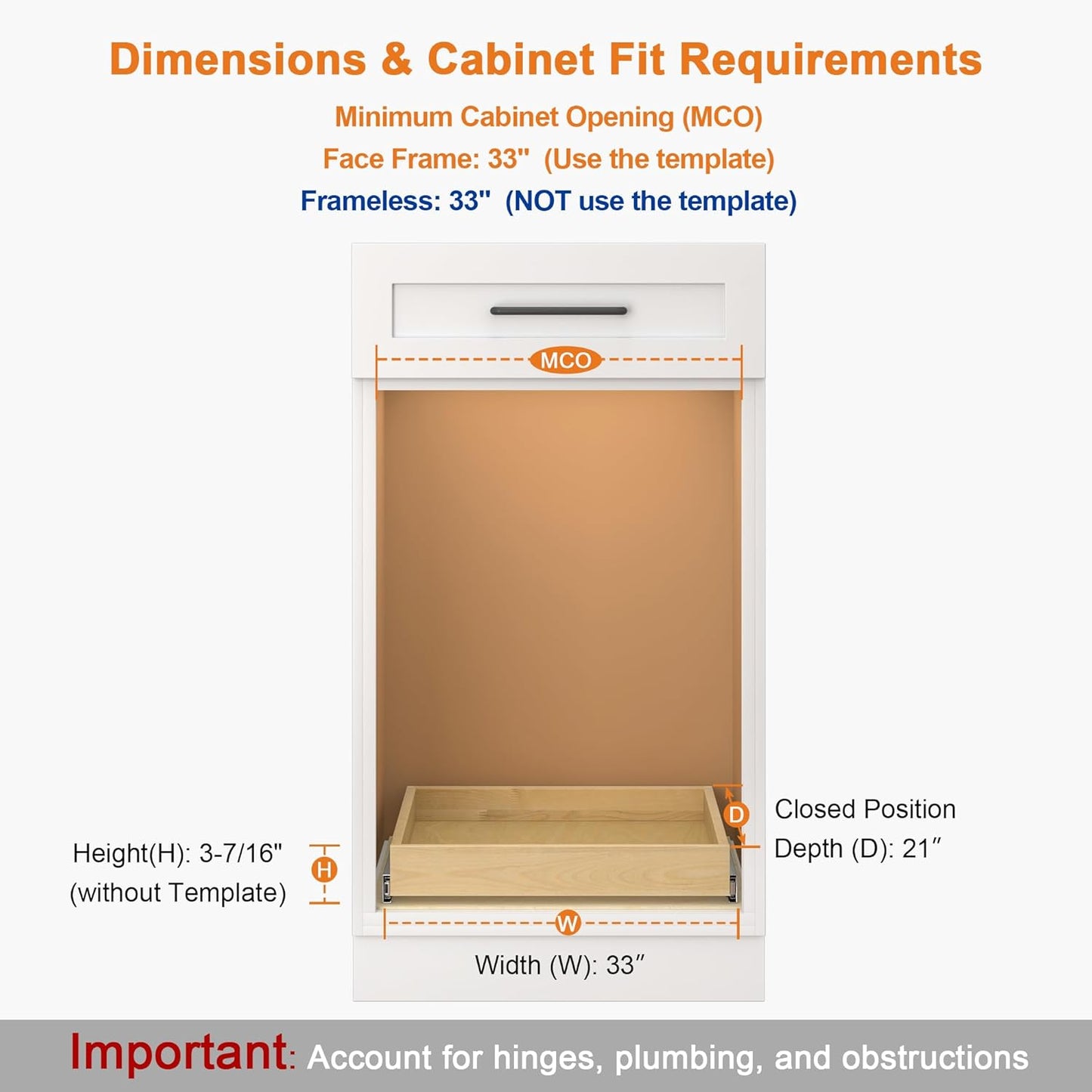 ALINE FURNITURE Birch Pull Out Drawers for Cabinets, 32" W x 21" D Slide Out Shelves for Kitchen Cabinets, Fits 33" Opening, Soft-Close 75-lb Slides, with Pre-Drilled Wood Template, Cabinet Organizer