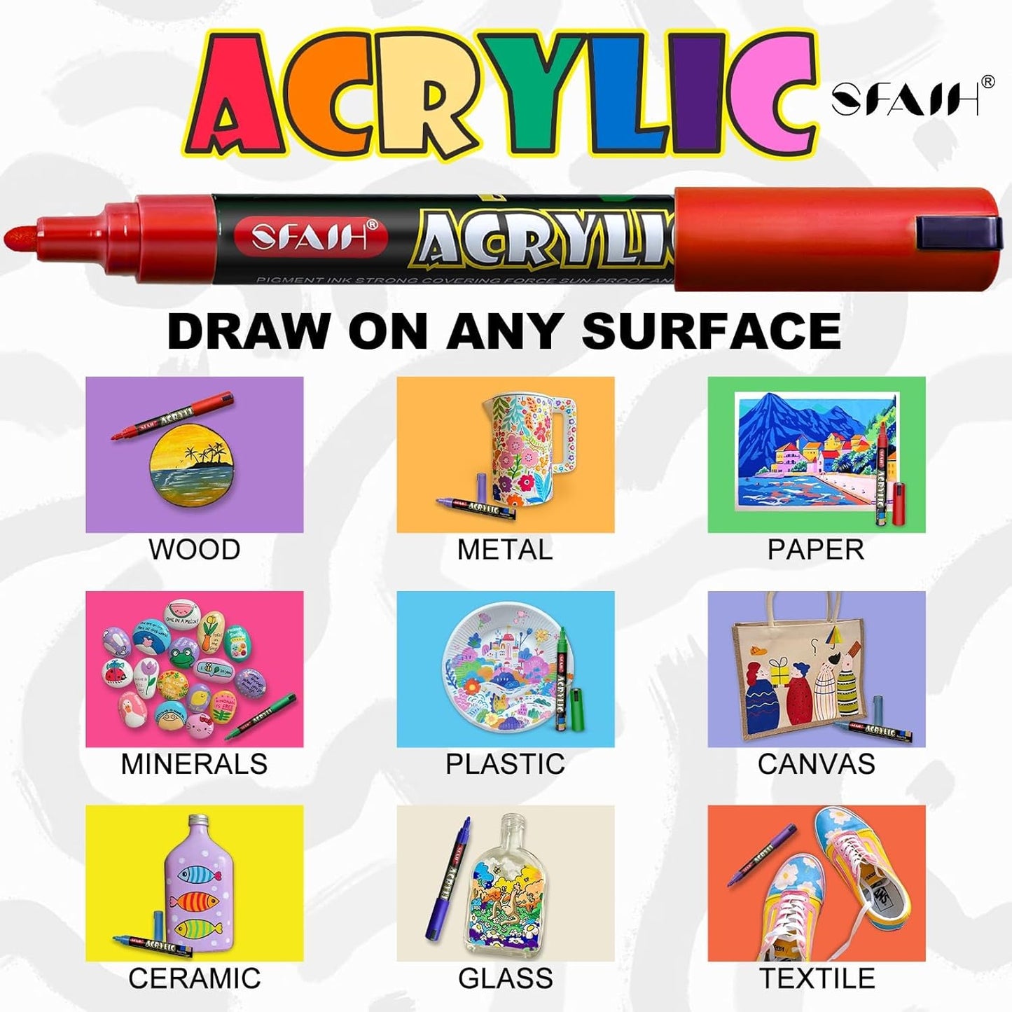 SFAIH Halloween Gifts Acrylic Creative Markers Set of 60 With 14 Metallics, Organizer, 3mm Medium Tips - Holiday Paint Markers, Gift for Kids and Adults - Art Supplies