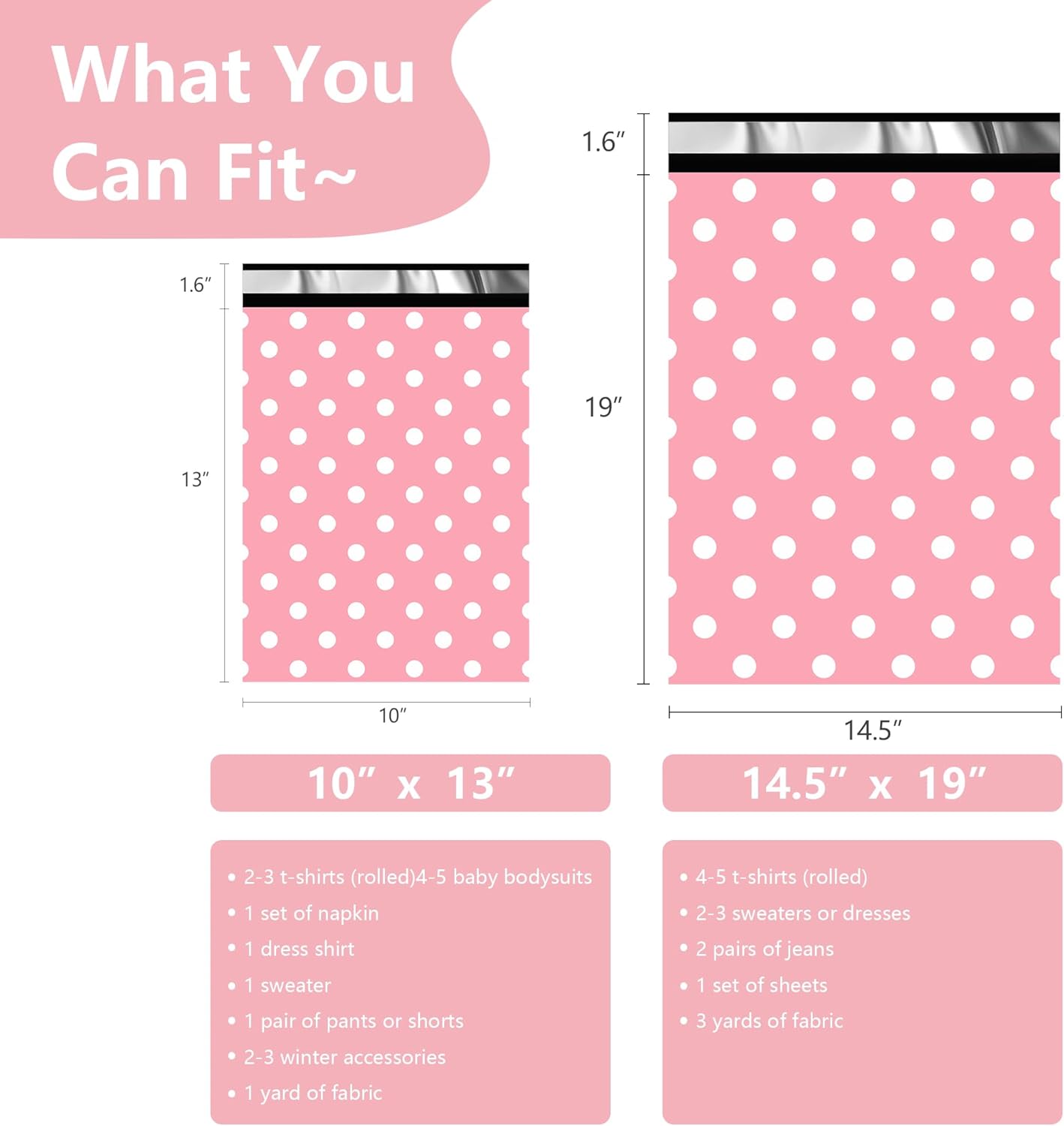 Thank You Poly Mailers 14.5x19 Inch 50 Pcs - Pink Dots printed Shipping Bags, 2.4mil Thickness, Waterproof and Tear Resistant Mailing Envelopes, Self-Sealing Packaging Bags for Small Business