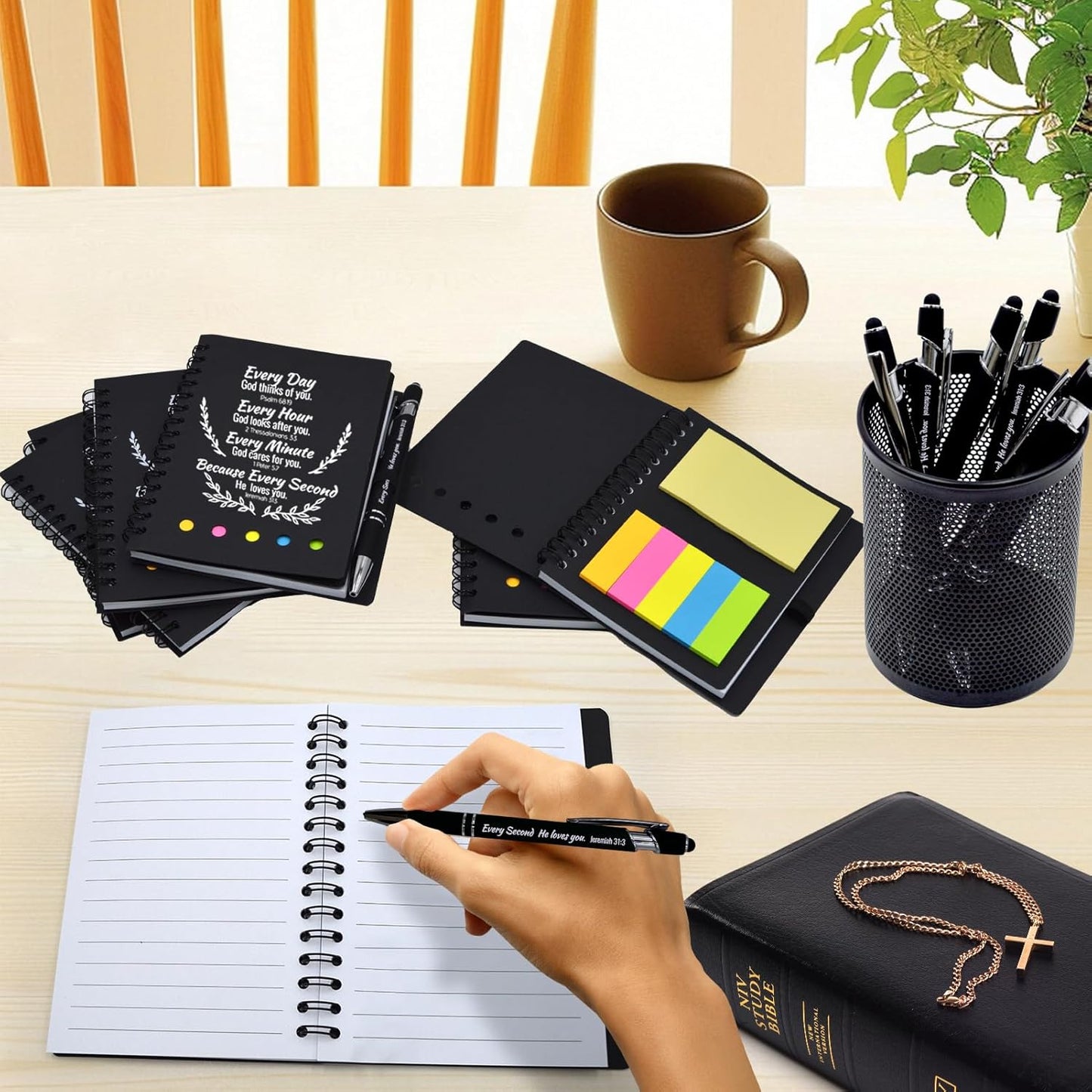 400 Pcs Bulk Christian Gifts Prayer Journal for Woman - 200 Set Religious Notepad with Christian Pen - Bible Notebook - Church Gifts for Inspirational, Bible Study, Devotions (Black)