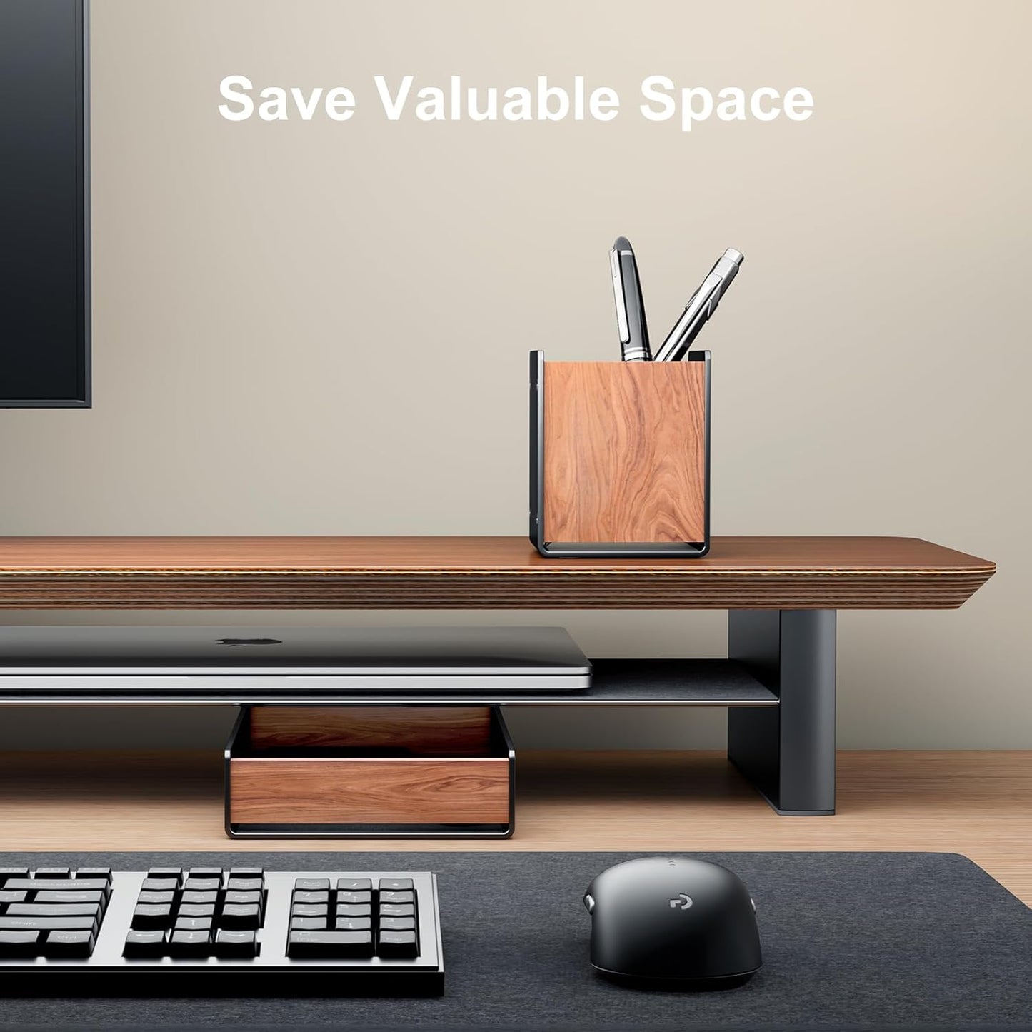 UPERGO Walnut Desk Tray with Pen Holder Set, Natural Wooden Desk Drawer Organizer Office, Organizer Tray for Keys, Pen, Watch