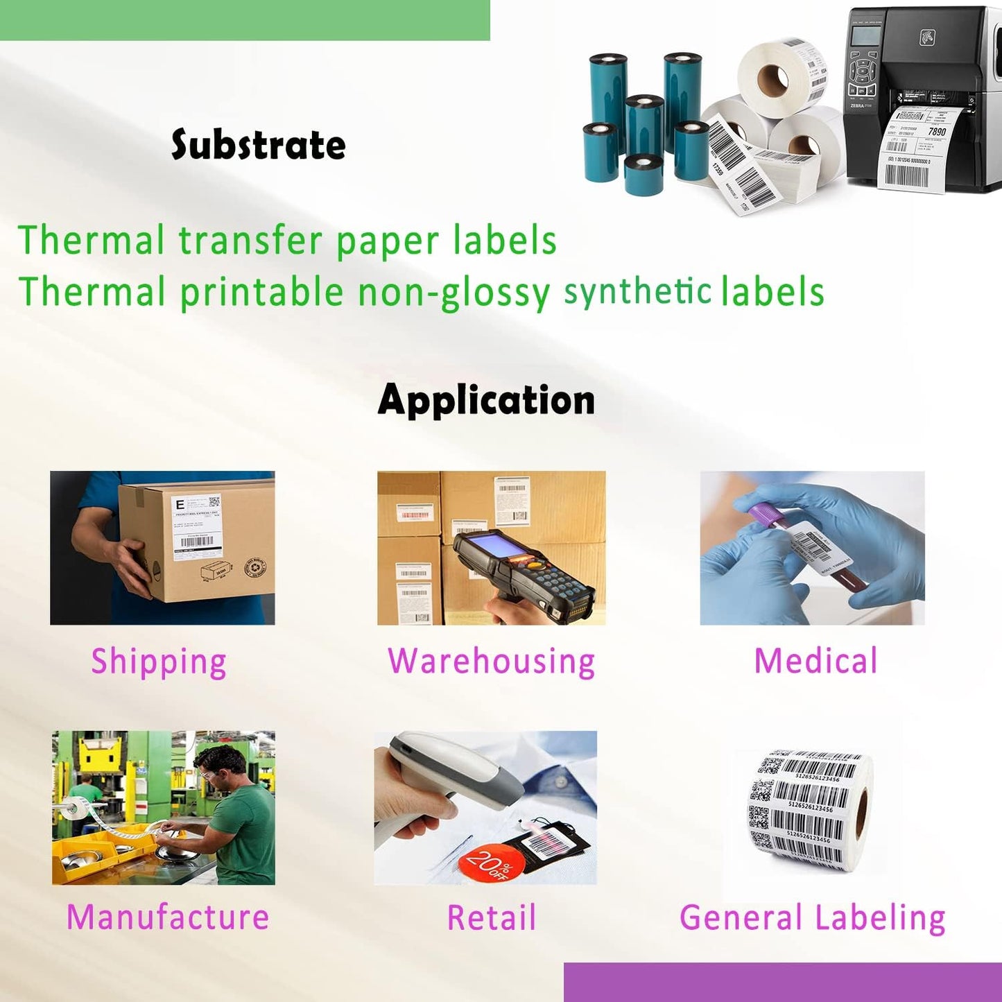 2.52'' x 1476' Premium Resin Enhanced Wax Ribbon, 64mm x 450m Black Thermal Transfer Ribbon for Barcode Thermal Label Printers, CSO-Ink Outside, 1'' Core for Zebra, TSC, GoDex, Citizen (1 Roll)
